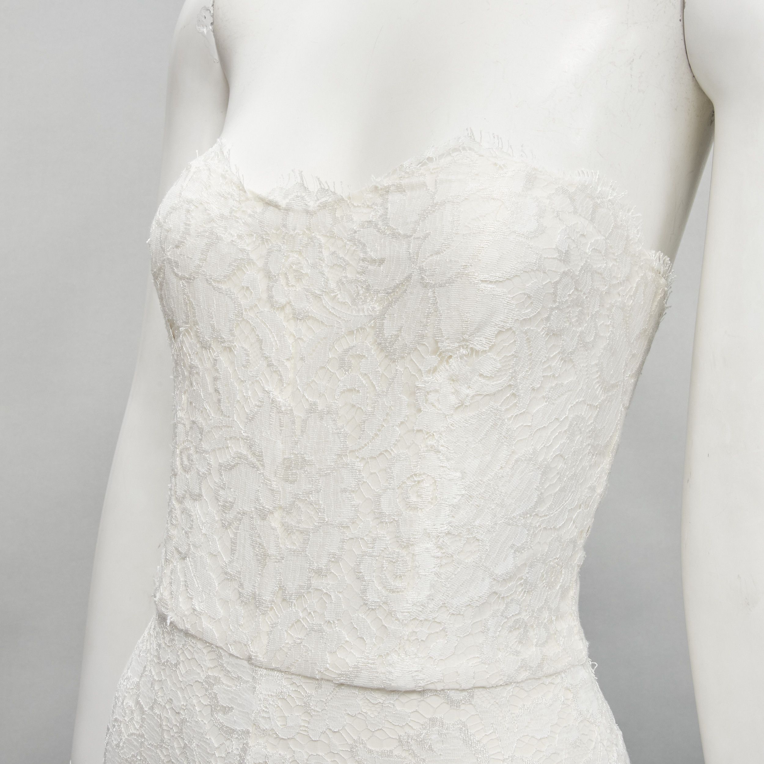 Monique Lhuillier MONIQUE LHUILLIER Bridal white lace corset jumpsuit 0 XS Size 25" / US 0 / IT 36 - 2 Thumbnail