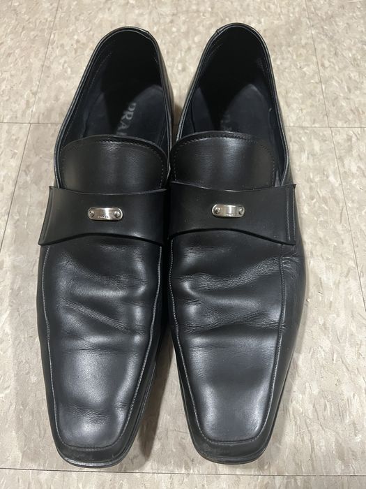 Prada Prada made in Italy black leather slip on shoes loafers | Grailed