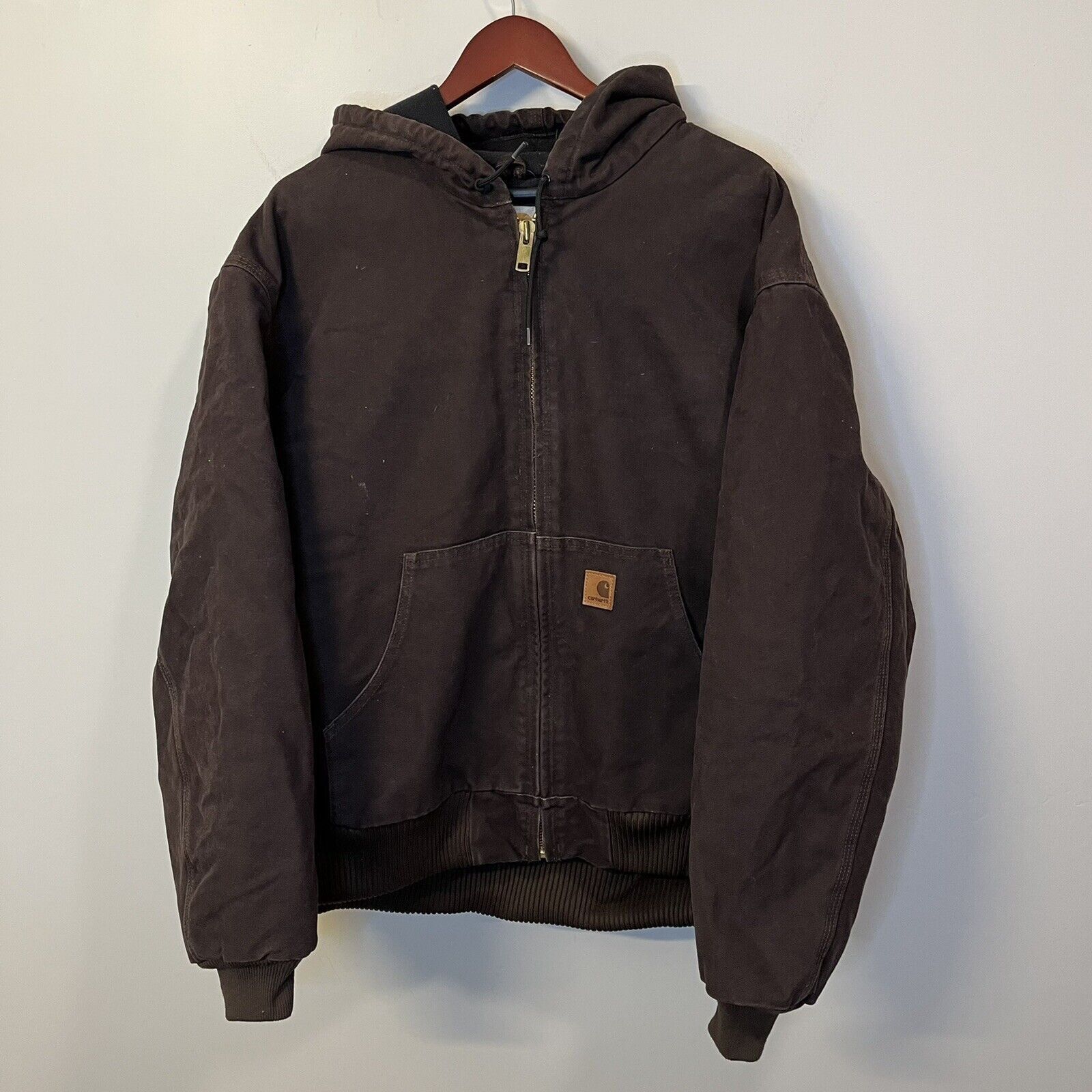 Vintage CARHARTT Quilted Lined Hooded Jacket Coat Dark Brown | Grailed