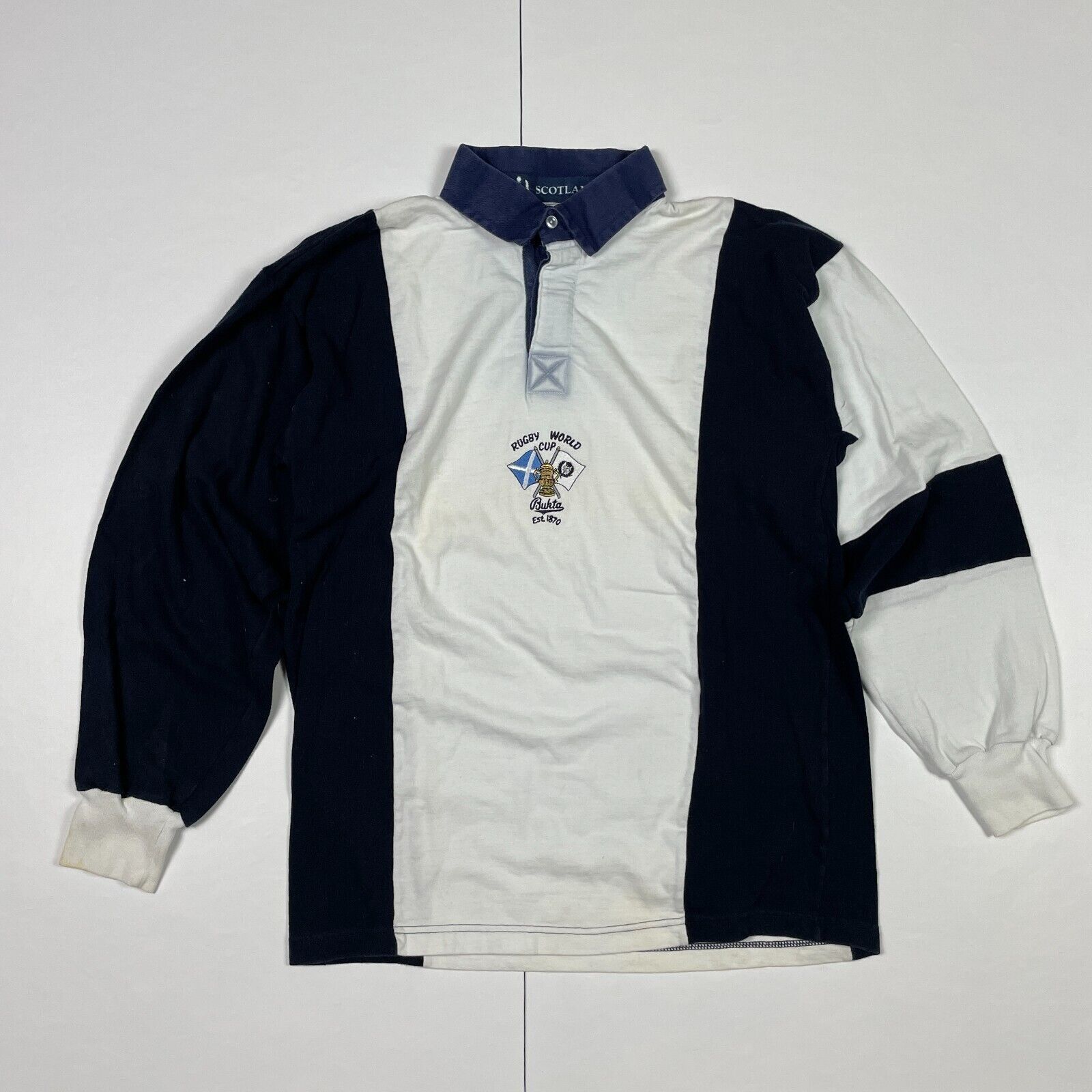 Vintage Vintage Bukta Rugby Shirt Large Blue & White World Cup Retro 90 ...