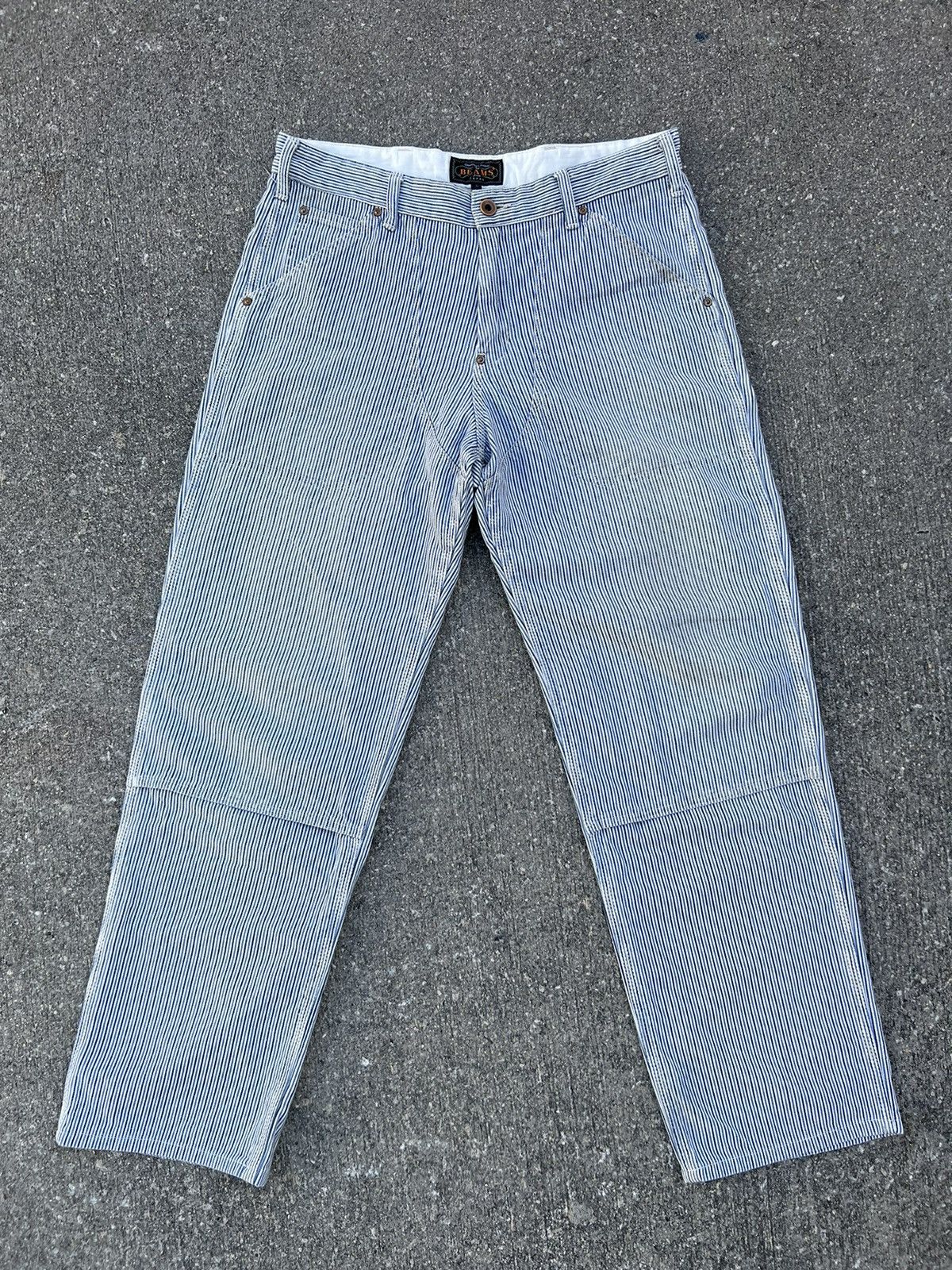 Beams Plus Vintage Beams + Fade Hickory Stripes Double Knee Work Pant Size US 30 / EU 46 - 1 Thumbnail
