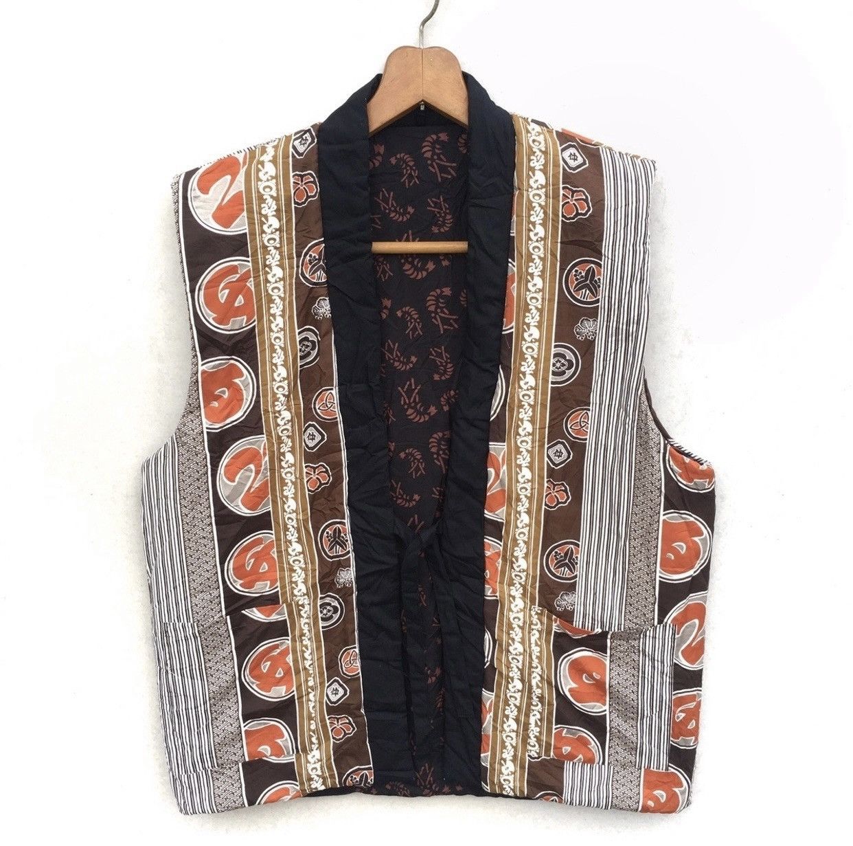 Vtg Haori Noragi Reversible Fullprinted Sleevess Kimono