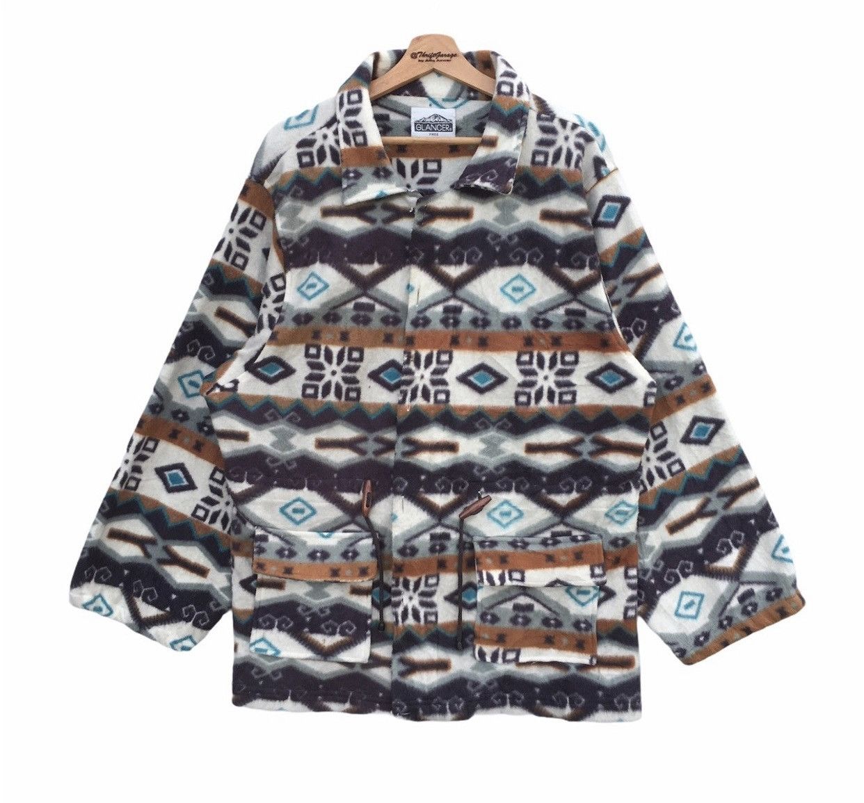 image of Vintage Glancer Navajo Overprinted Wool Fleece Jacket Drawstrings, Men's (Size XL)