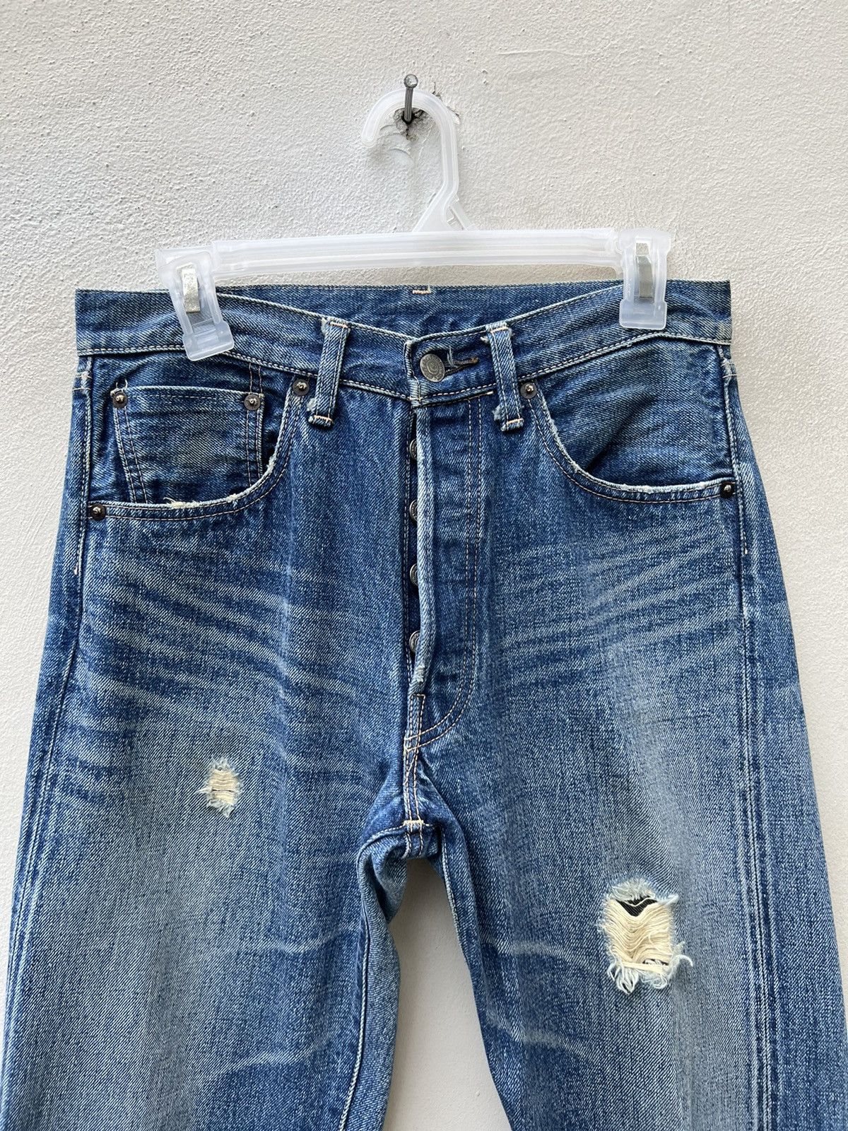 Japanese Brand × Levi's Vintage Clothing × Vintage VTG 2003 LVC 1955 Levi’s 501 XX Rips Denim Selvedge Jeans Size US 30 / EU 46 - 7 Thumbnail