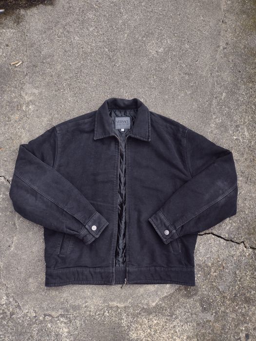 Versace Jeans Couture Black Moleskin Bomber Jacket With Embossed Back