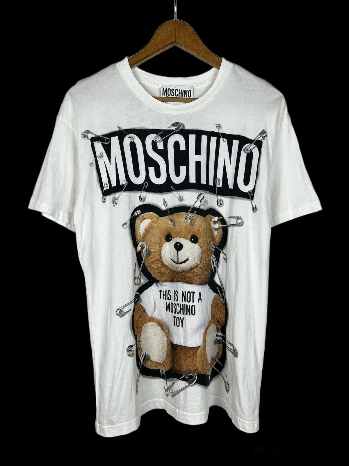 White Moshino This is not a toy T-shirt NWT on sale