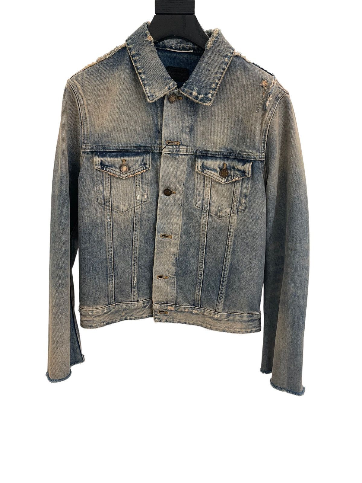 Saint Laurent Paris Light Wash Distressed Denim Jacket (XXL)