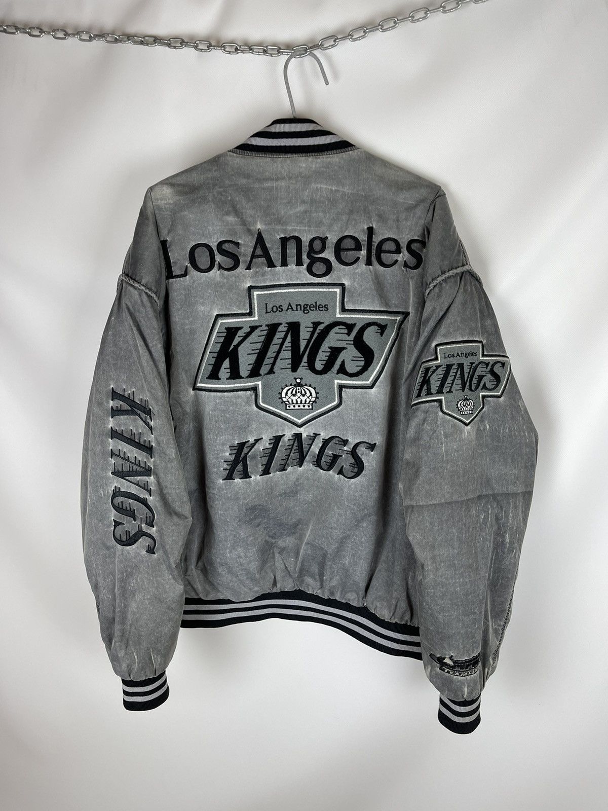 image of Campri Los Angeles Kings Vintage 90's Big Logo Nhl Bomber Jkt in Grey Faded, Men's (Size XL)