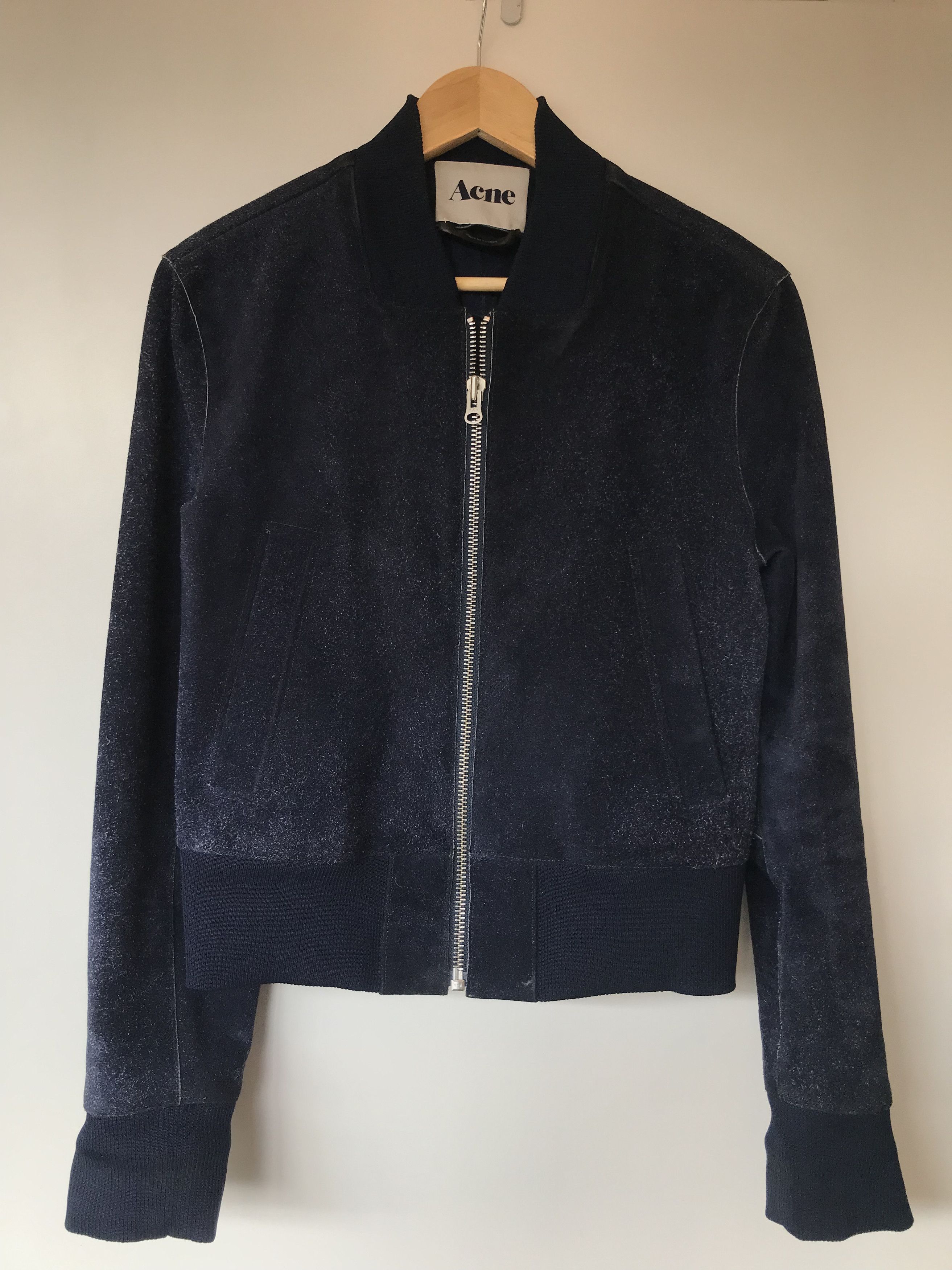 image of Ss12 Acne Studios Mckenzie Suede Bomber Jacket in Blue/Navy, Men's (Size Medium)