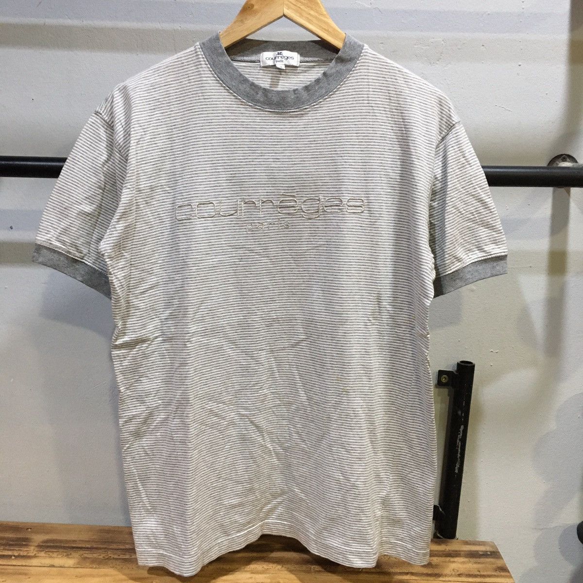 Courreges × Vintage VINTAGE‼️Courrèges Paris Spellout Embroided Stripe Ringer Size US M / EU 48-50 / 2 - 1 Thumbnail