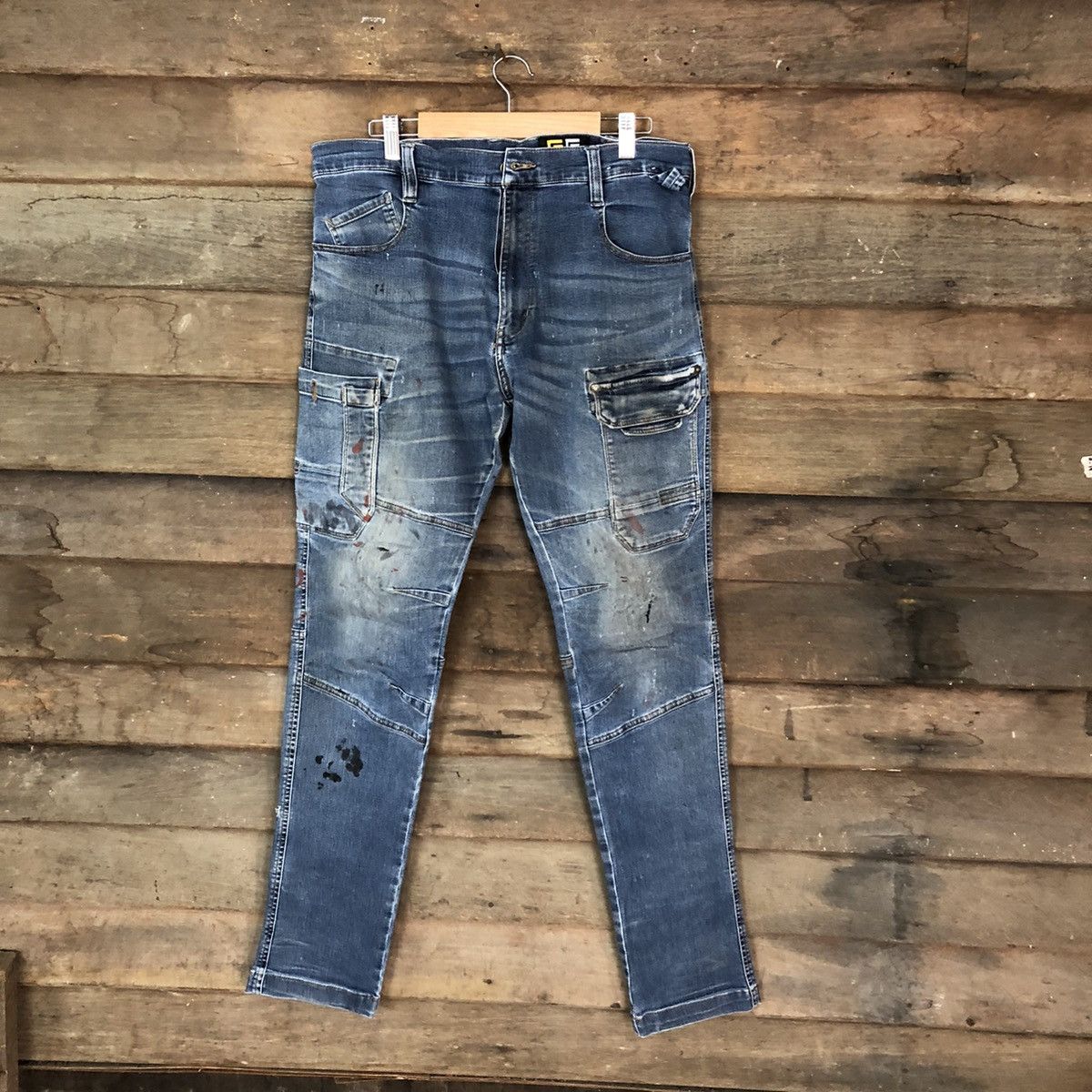 G.Ground Blue Distressed Denim cargo Pants #4655