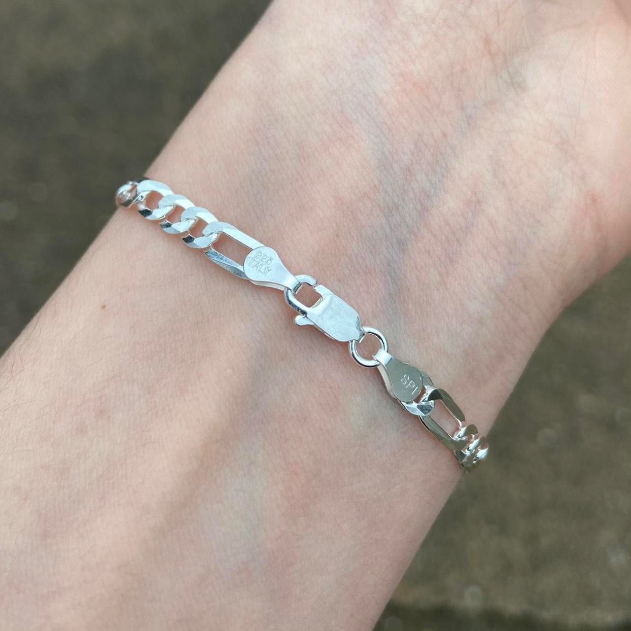 Jewelry Solid Silver Bracelet Silver Figaro Bracelet 5mm 8in Size ONE SIZE - 2 Thumbnail