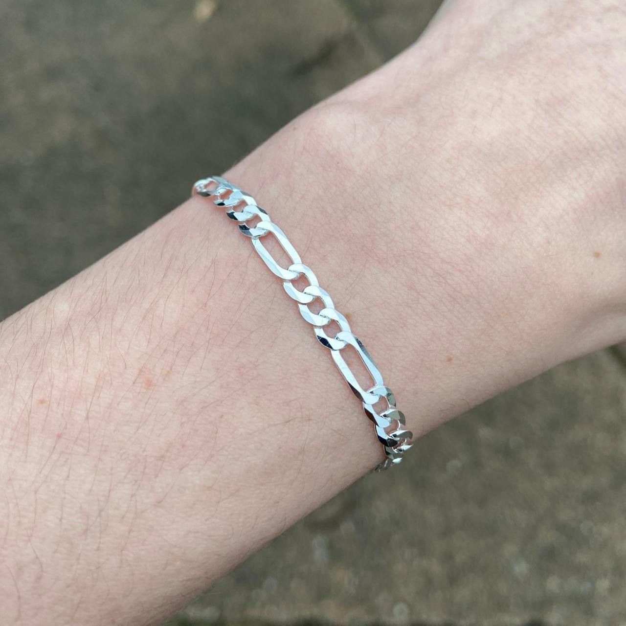 Jewelry Solid Silver Bracelet Silver Figaro Bracelet 5mm 8in Size ONE SIZE - 1 Thumbnail