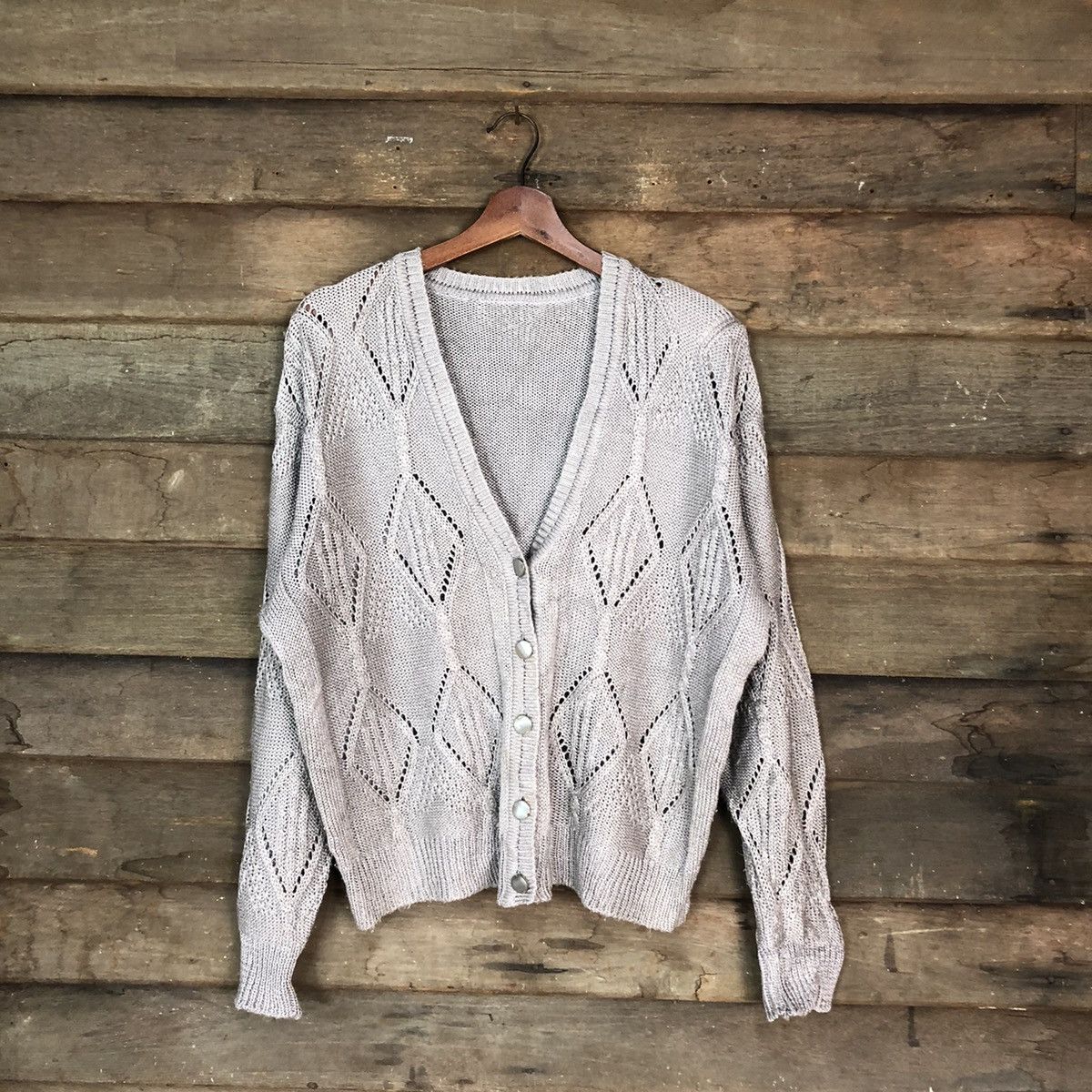 Japanese Brand Japan vintage crochet knitwear Grey Cardigan #015 Size US M / EU 48-50 / 2 - 1 Thumbnail