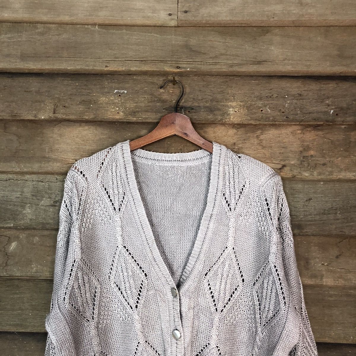 Japanese Brand Japan vintage crochet knitwear Grey Cardigan #015 Size US M / EU 48-50 / 2 - 2 Thumbnail
