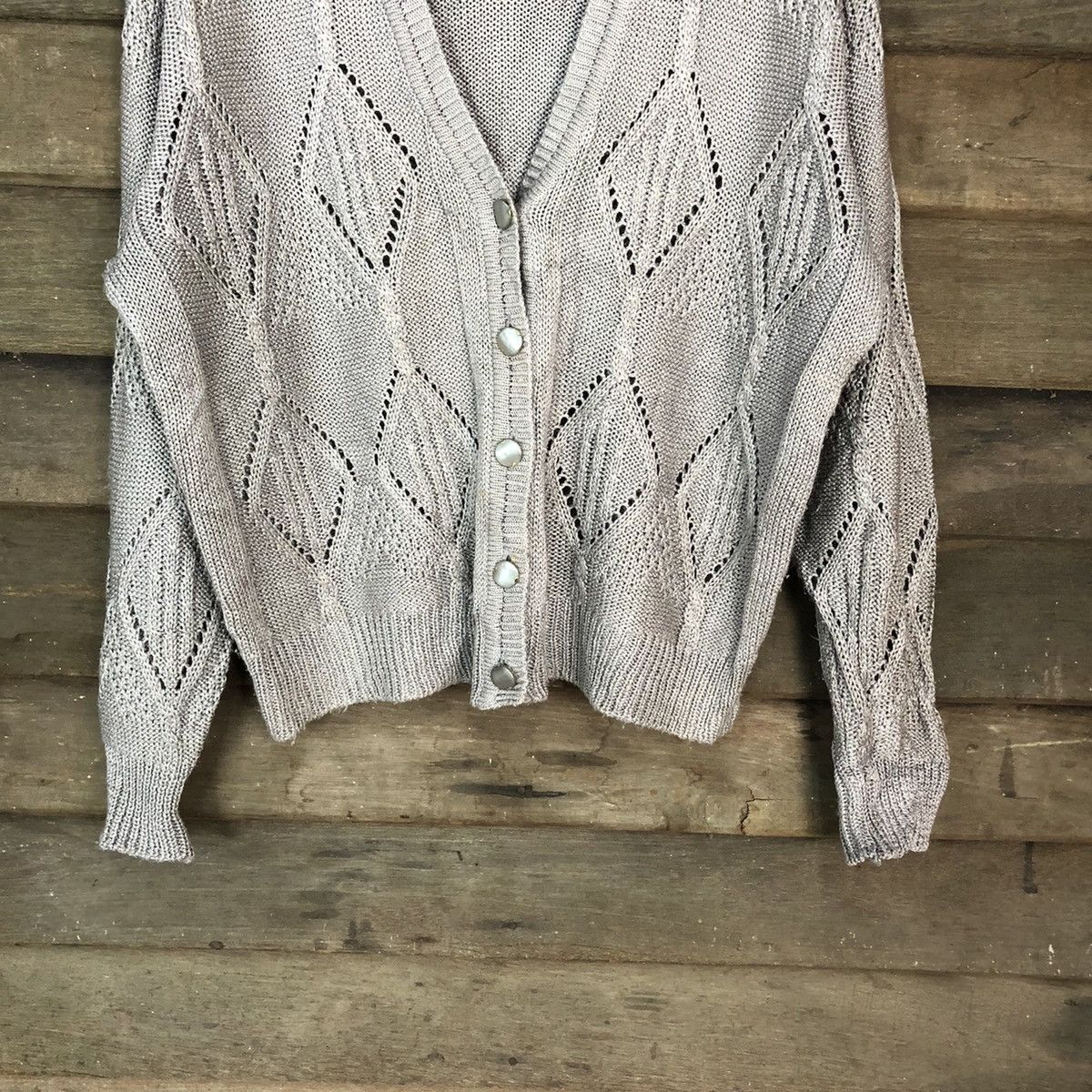 Japanese Brand Japan vintage crochet knitwear Grey Cardigan #015 Size US M / EU 48-50 / 2 - 5 Thumbnail