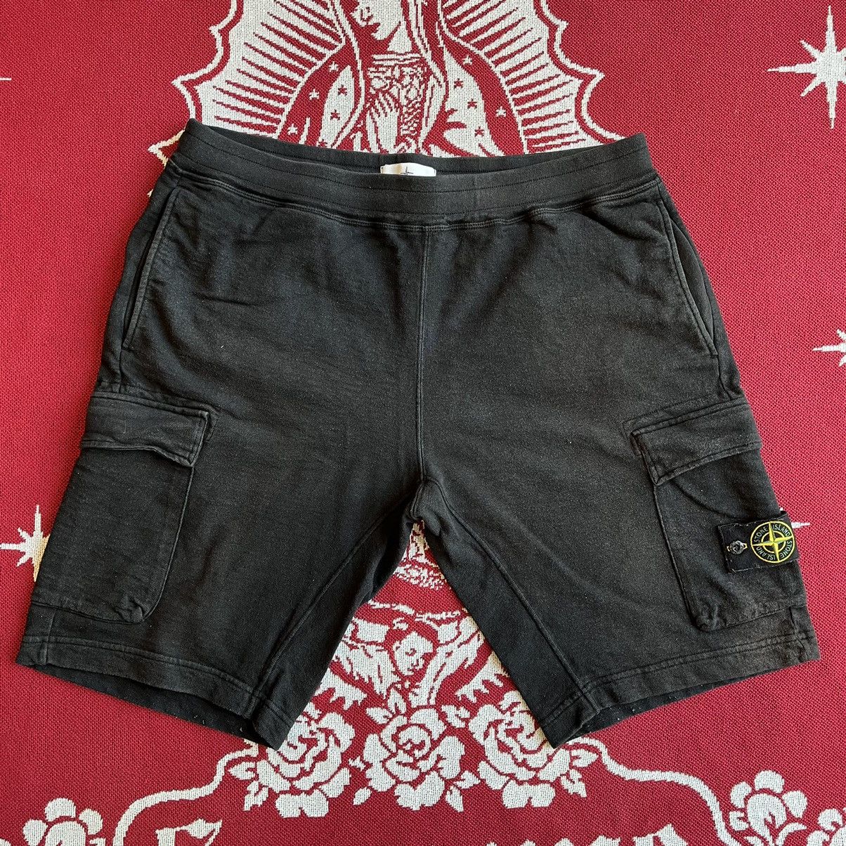 Used Stone Island Cotton Fleece Garment Dyed Shorts Black XL