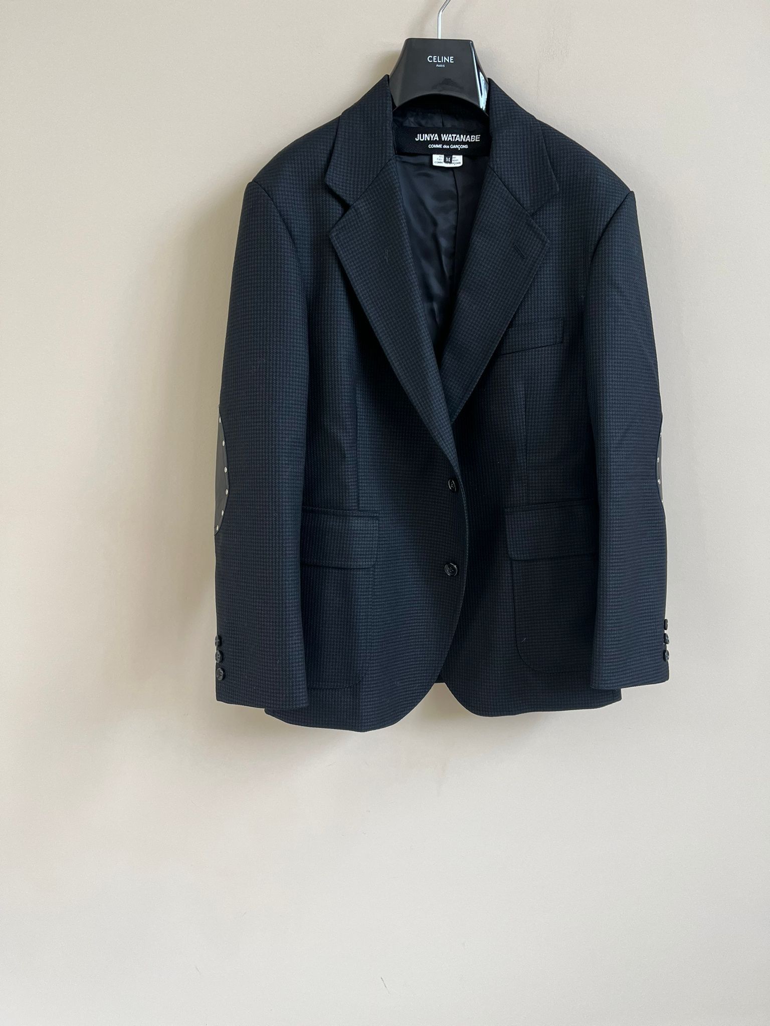 Junya Watanabe Houndstooth Leather Elbow Patch Blazer in Black Size US M / EU 48-50 / 2 - 16 Thumbnail