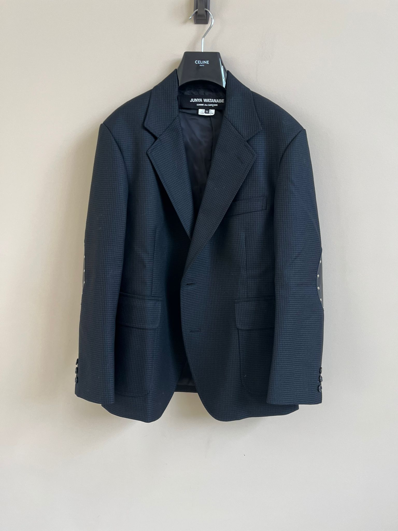 Junya Watanabe Houndstooth Leather Elbow Patch Blazer in Black Size US M / EU 48-50 / 2 - 2 Thumbnail