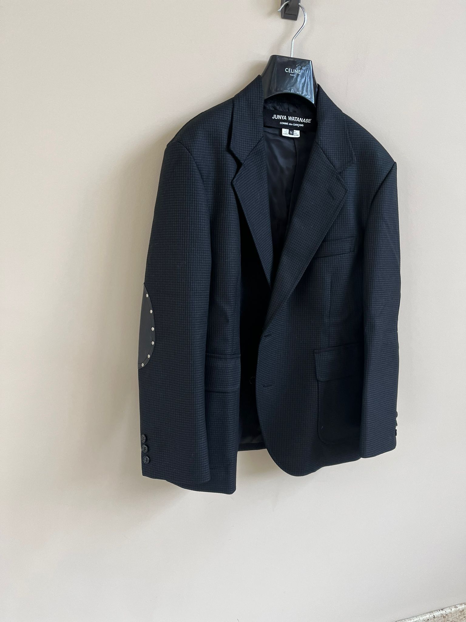 Junya Watanabe Houndstooth Leather Elbow Patch Blazer in Black Size US M / EU 48-50 / 2 - 7 Thumbnail