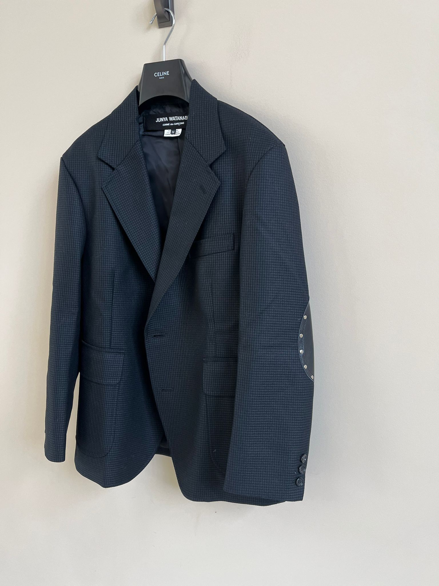 Junya Watanabe Houndstooth Leather Elbow Patch Blazer in Black Size US M / EU 48-50 / 2 - 5 Thumbnail