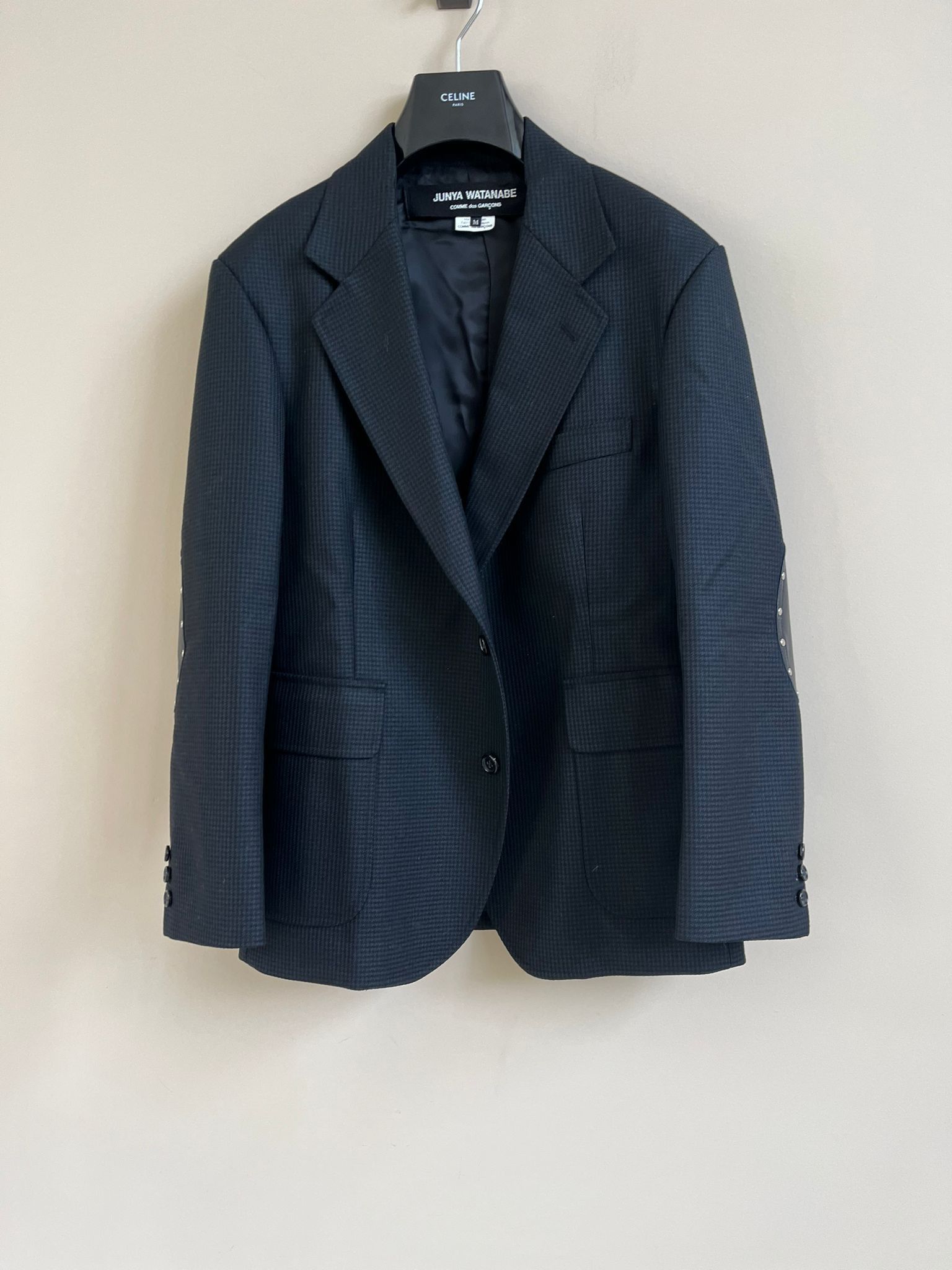Junya Watanabe Houndstooth Leather Elbow Patch Blazer in Black Size US M / EU 48-50 / 2 - 14 Thumbnail
