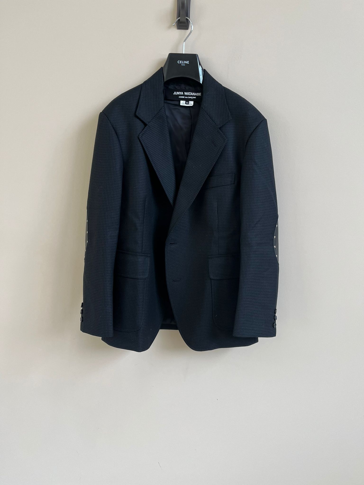 Junya Watanabe Houndstooth Leather Elbow Patch Blazer in Black Size US M / EU 48-50 / 2 - 1 Thumbnail