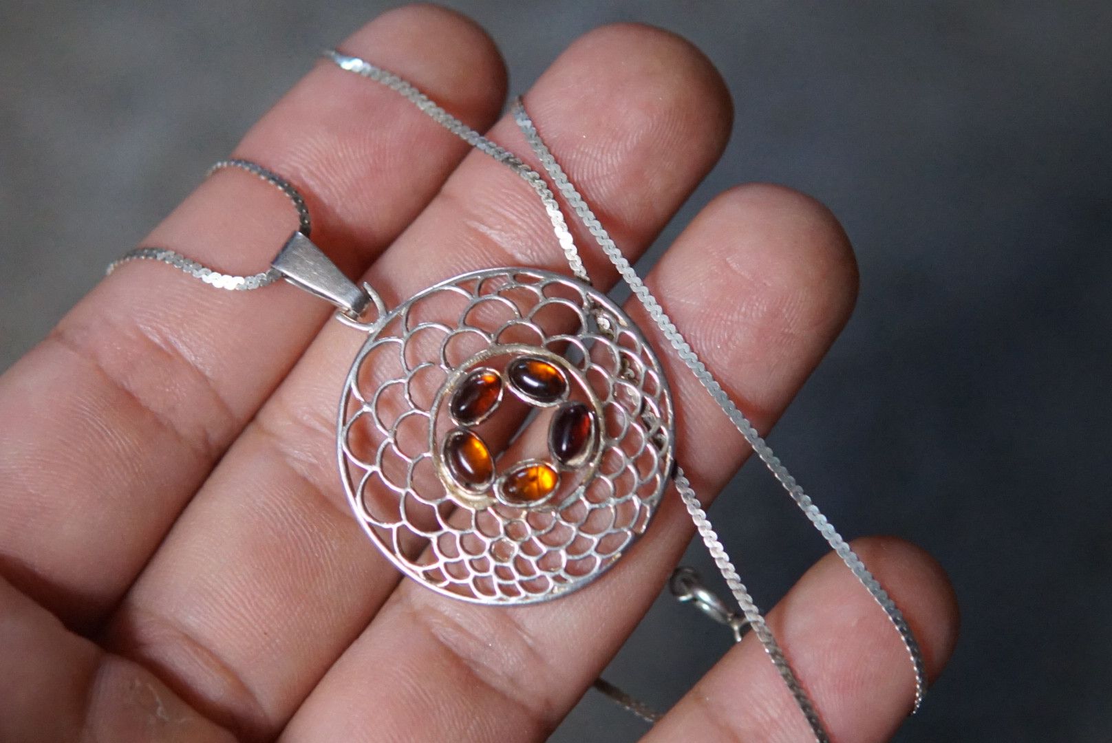 Jewelry × Sterling Silver × Vintage Sterling Silver Necklace Pendant Amber 20" 5.4g .925 Size ONE SIZE - 8 Thumbnail