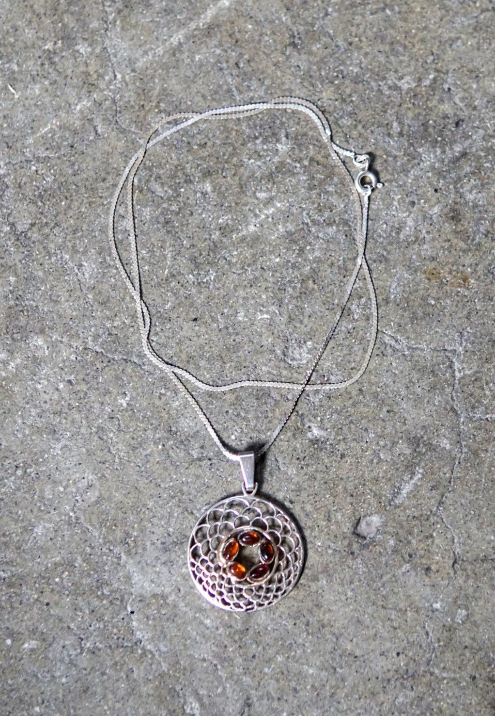 Jewelry × Sterling Silver × Vintage Sterling Silver Necklace Pendant Amber 20" 5.4g .925 Size ONE SIZE - 1 Thumbnail