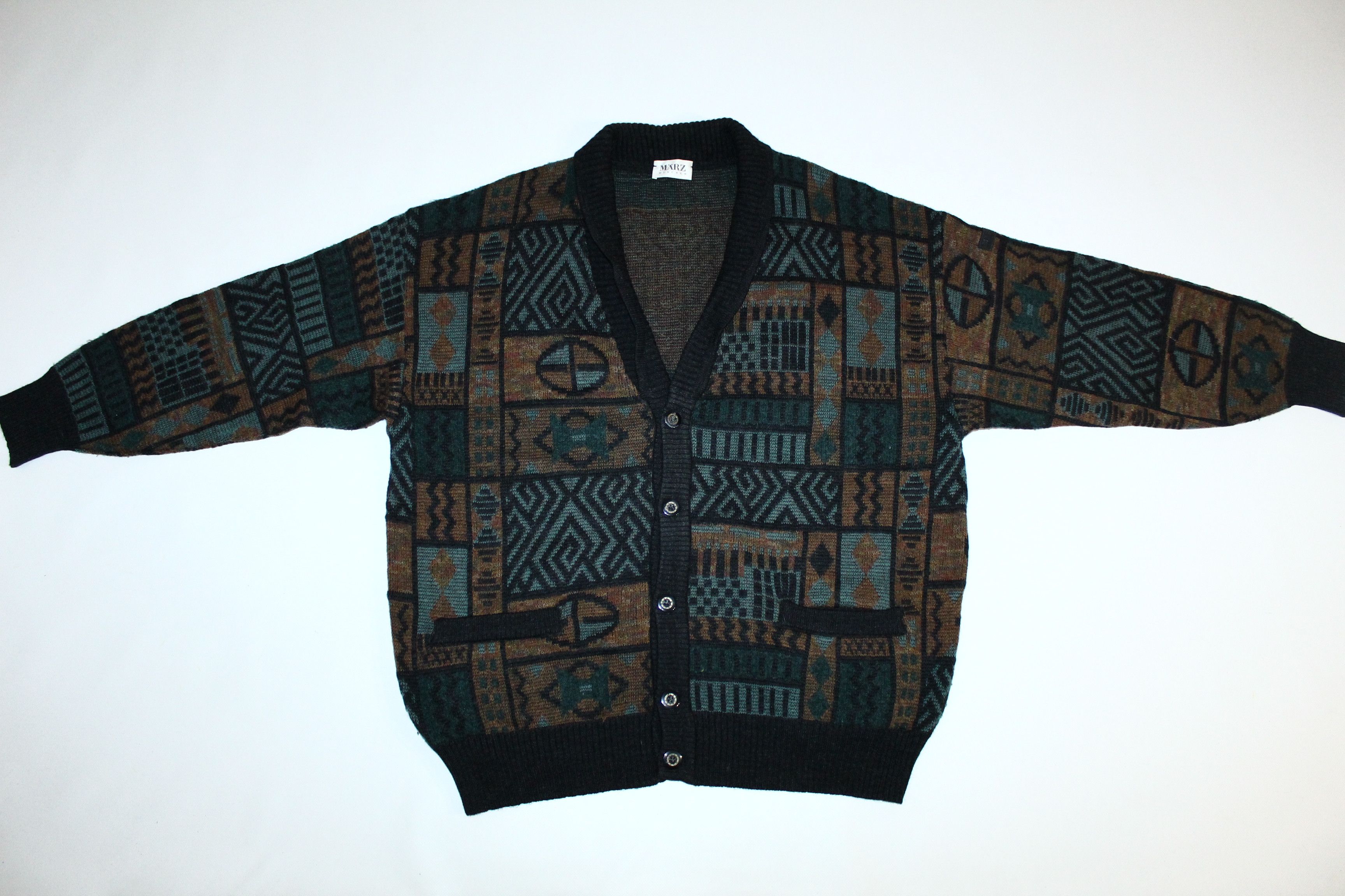 Homespun Knitwear VTG🔥 Marz Munchen Abstract Knitted Cardigan. Size US XL / EU 56 / 4 - 2 Thumbnail
