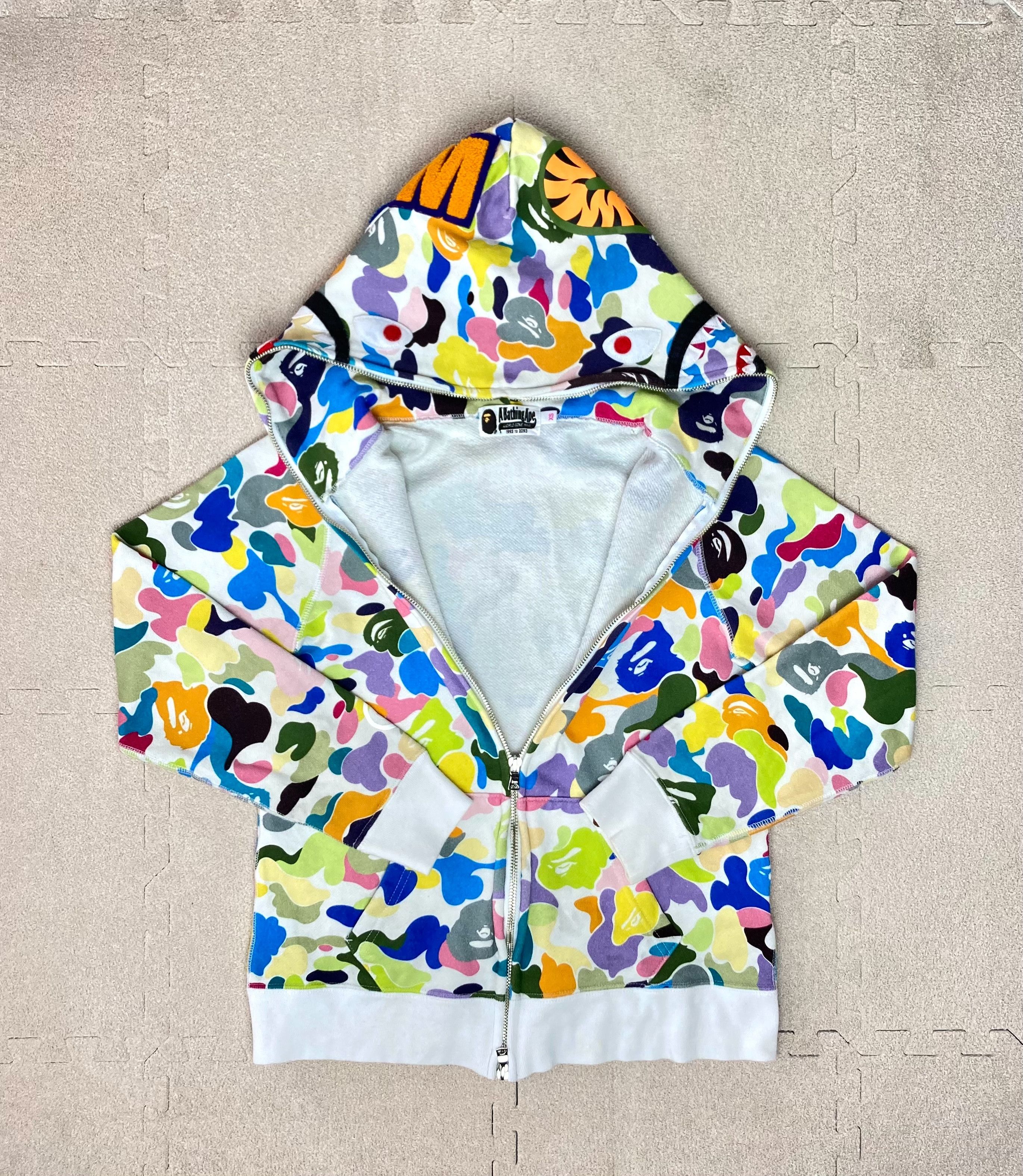 Bape Bape White Multi Color Shark Full Zip Hoodie Size XS | Grailed