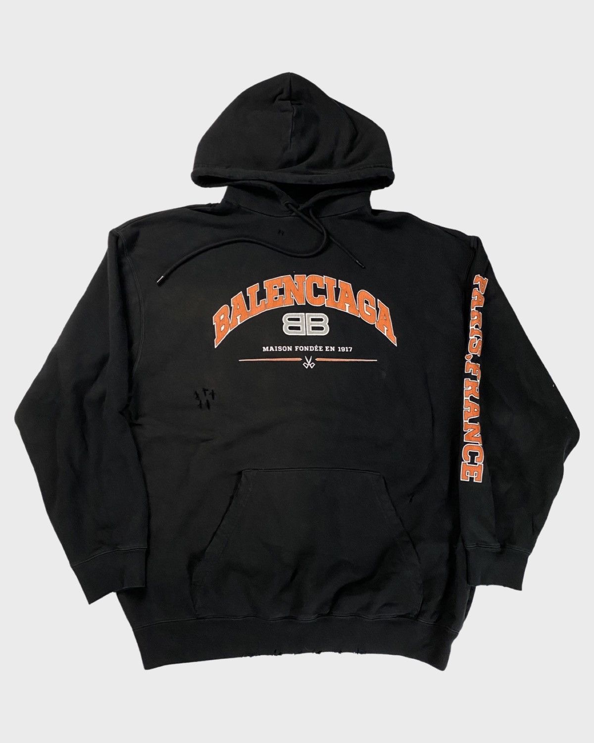 Balenciaga Distressed maison balenciaga orange black hoodie | Grailed