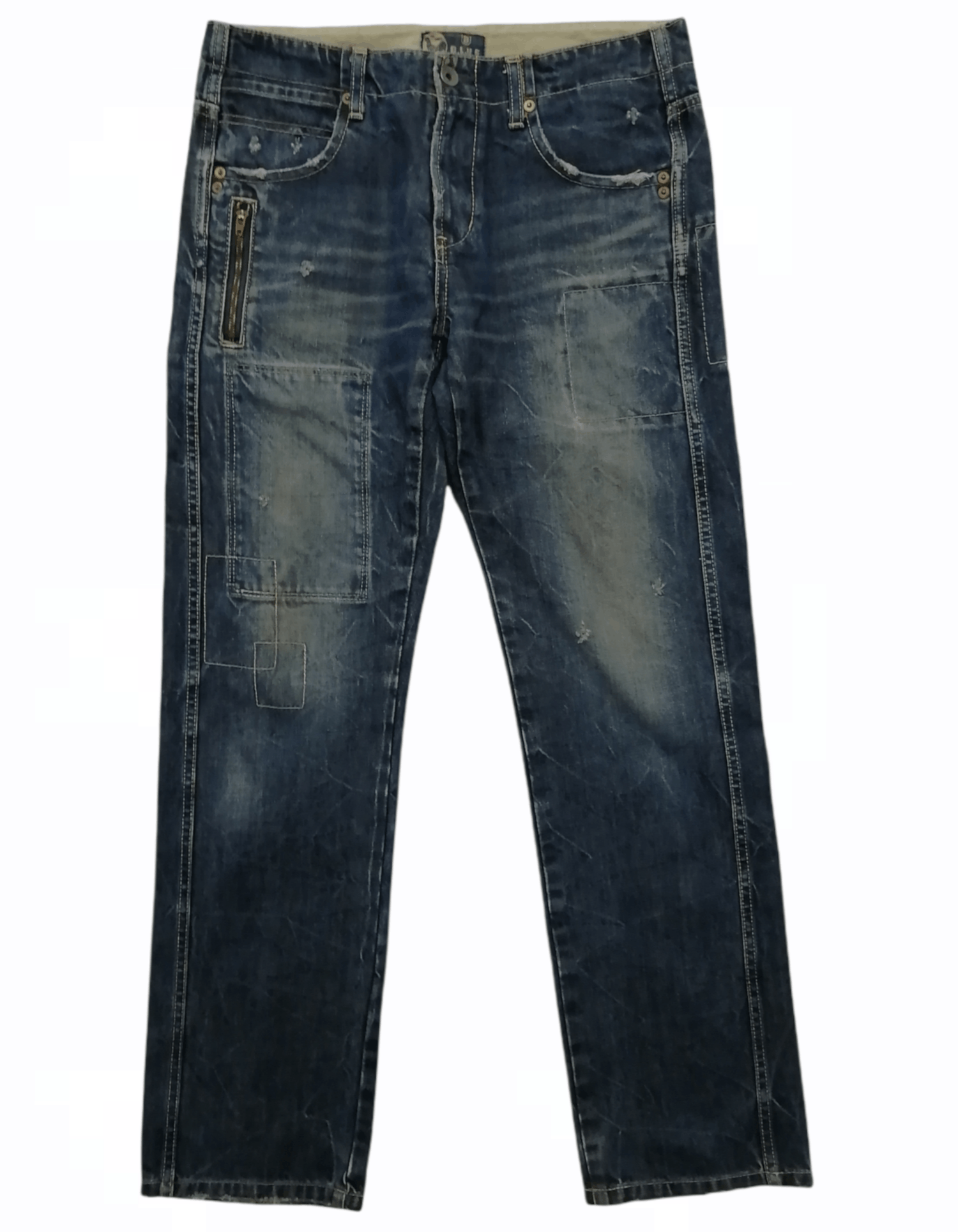 image of Blue Blue Japan Zipper Style Design Distressed Jeans in Blue Distressed, Men's (Size 31)