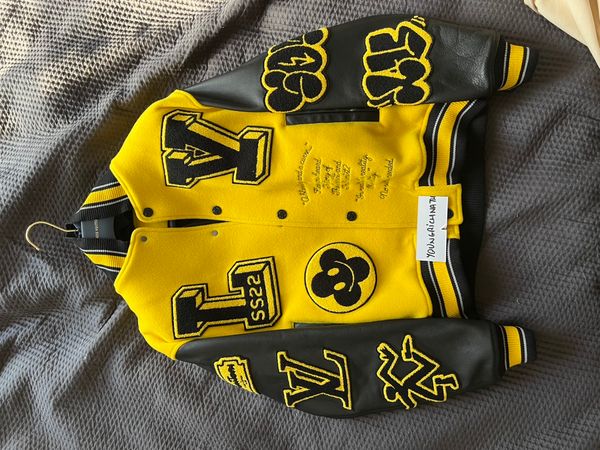 Yellow and Black Louis Vuitton Leather Embroidered Varsity Jacket