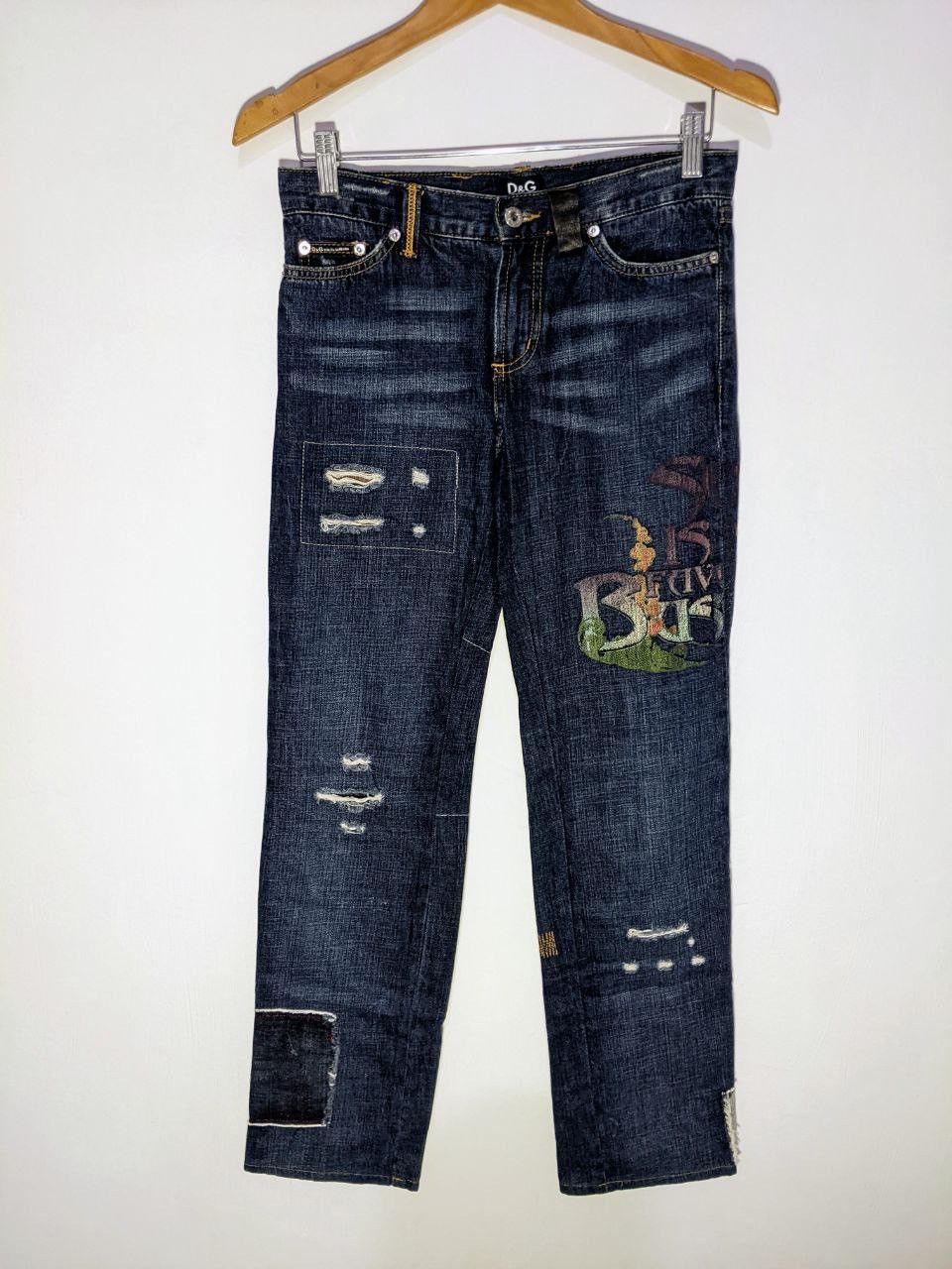 image of Distressed Denim x Dolce Gabbana Ss04 Sex Is My Favorite Business Patches Denim in Blue (Size 29)