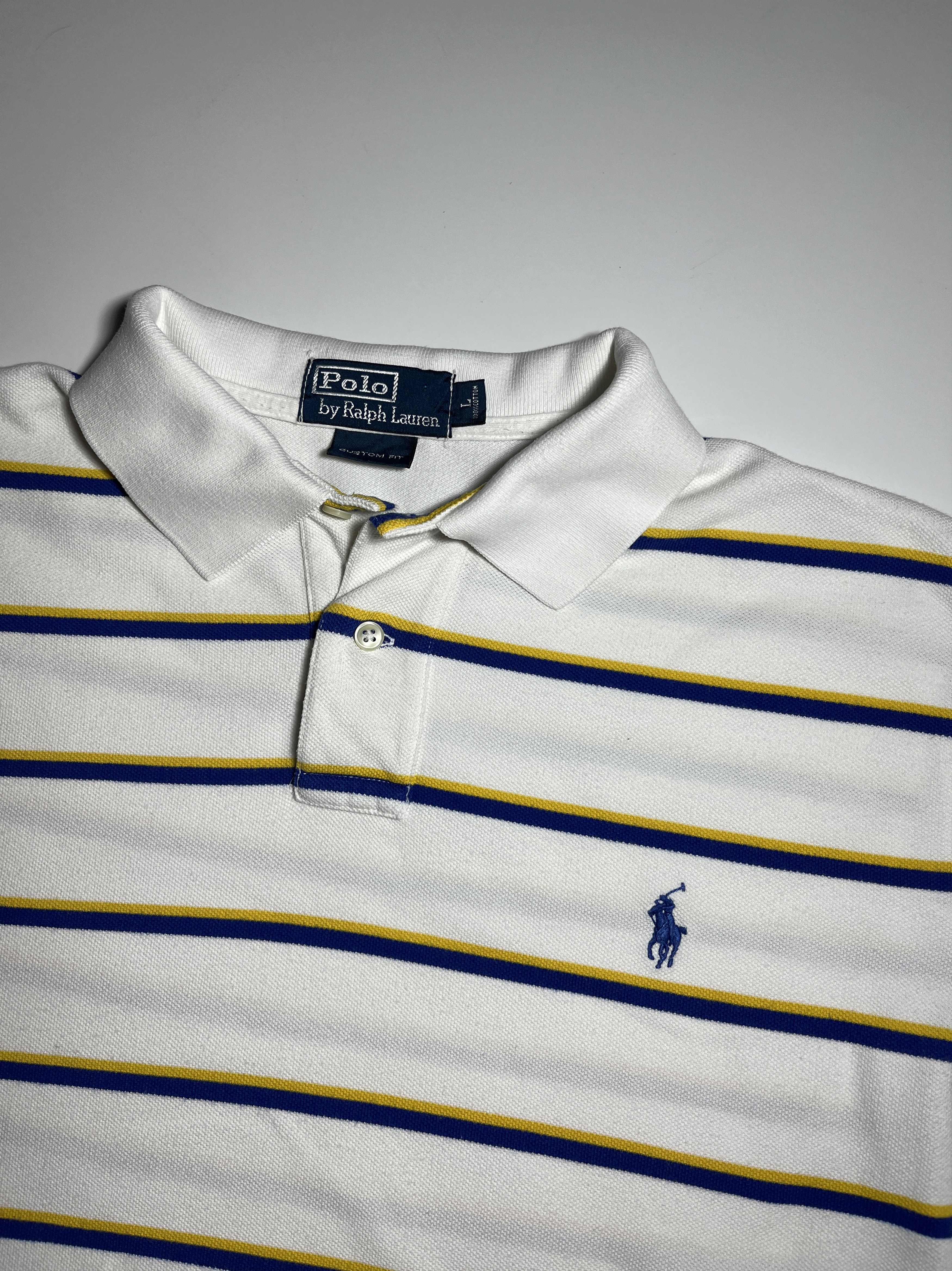 Polo Ralph Lauren × Vintage Vintage Polo Ralph Lauren White Striped Polo Shirt Size L Size US L / EU 52-54 / 3 - 5 Thumbnail