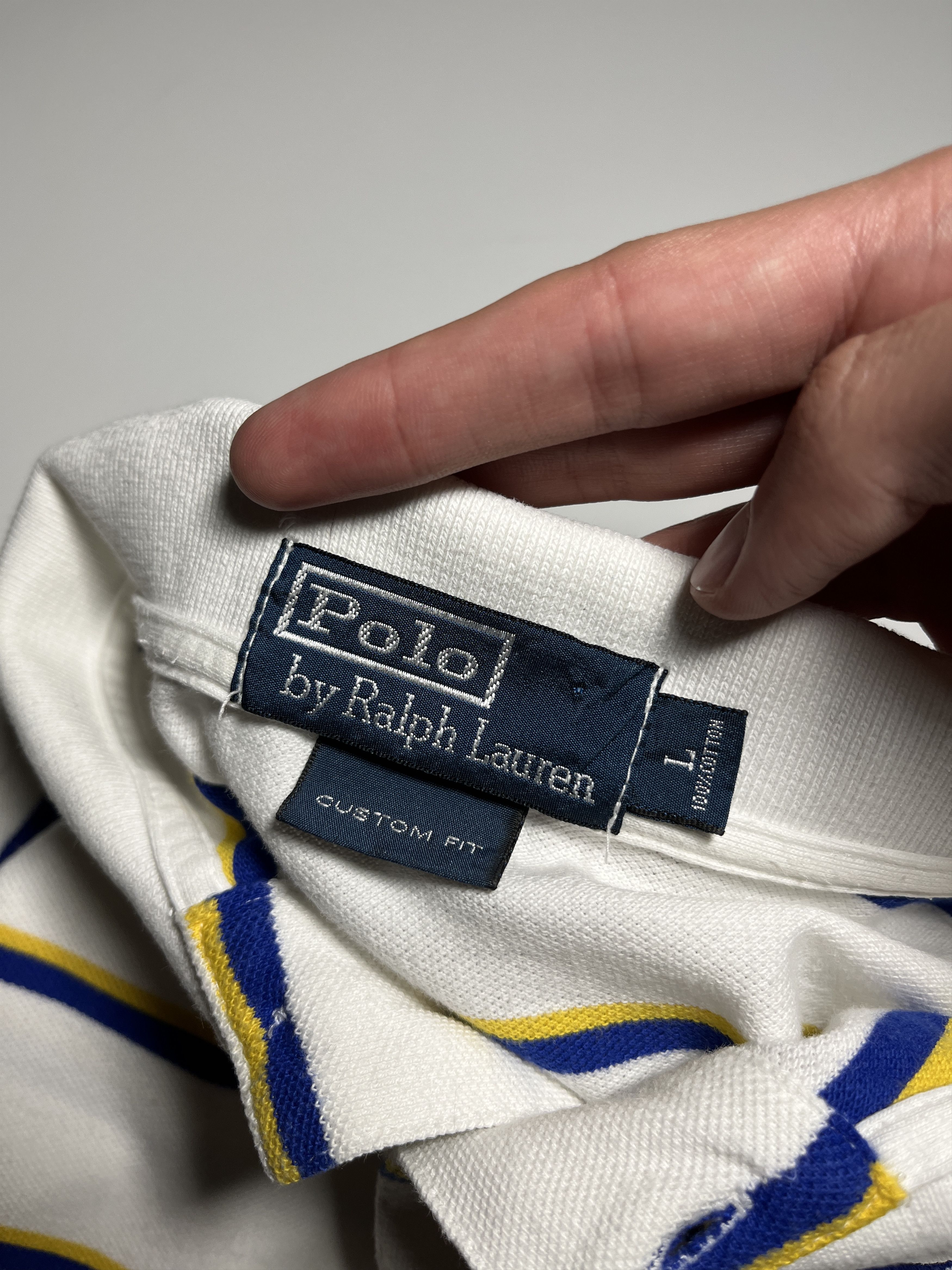 Polo Ralph Lauren × Vintage Vintage Polo Ralph Lauren White Striped Polo Shirt Size L Size US L / EU 52-54 / 3 - 7 Thumbnail