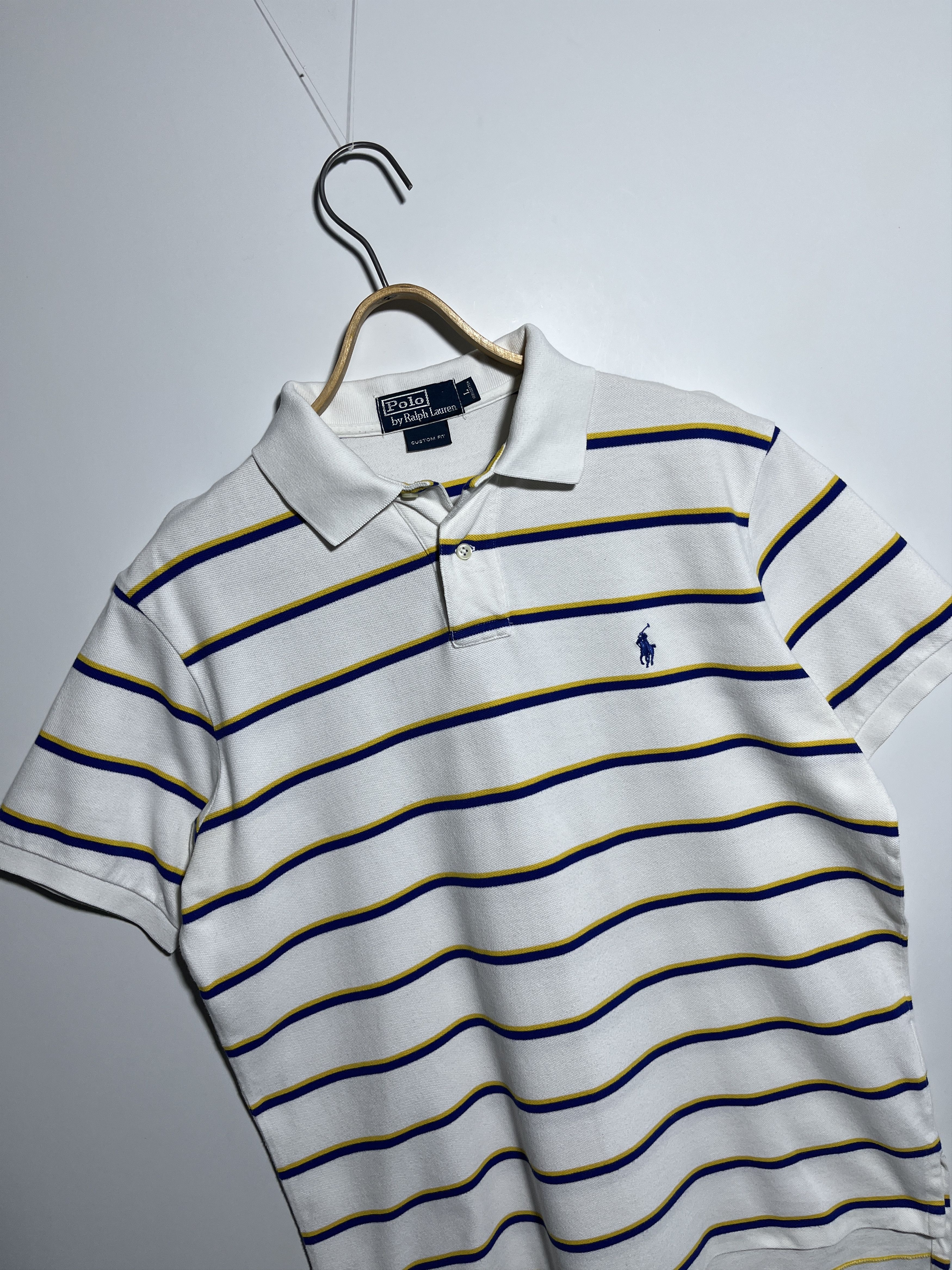 Polo Ralph Lauren × Vintage Vintage Polo Ralph Lauren White Striped Polo Shirt Size L Size US L / EU 52-54 / 3 - 3 Thumbnail