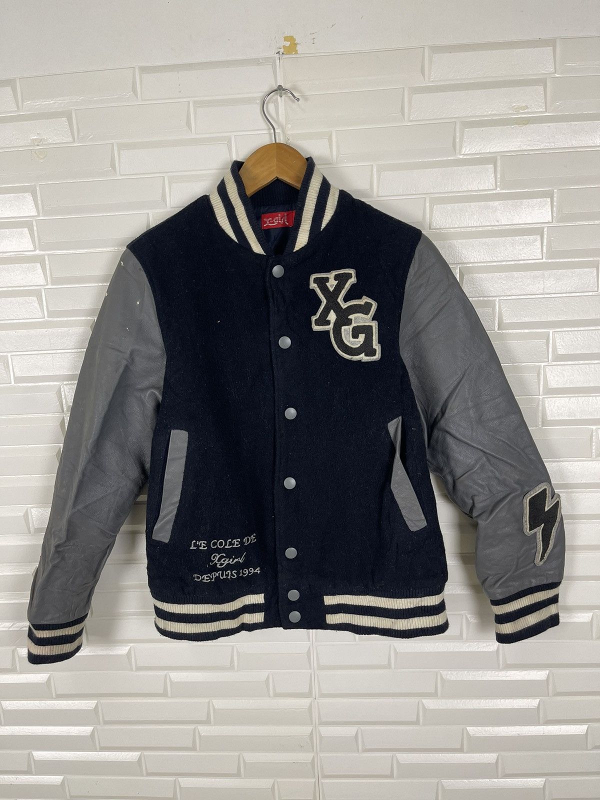 Japanese Brand × Vintage Streetwear X-Girl Varsity Jacket Leather Size US XS / EU 42 / 0 - 5 Thumbnail