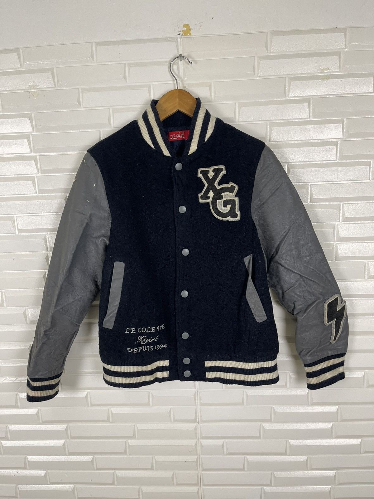 Japanese Brand × Vintage Streetwear X-Girl Varsity Jacket Leather Size US XS / EU 42 / 0 - 1 Thumbnail