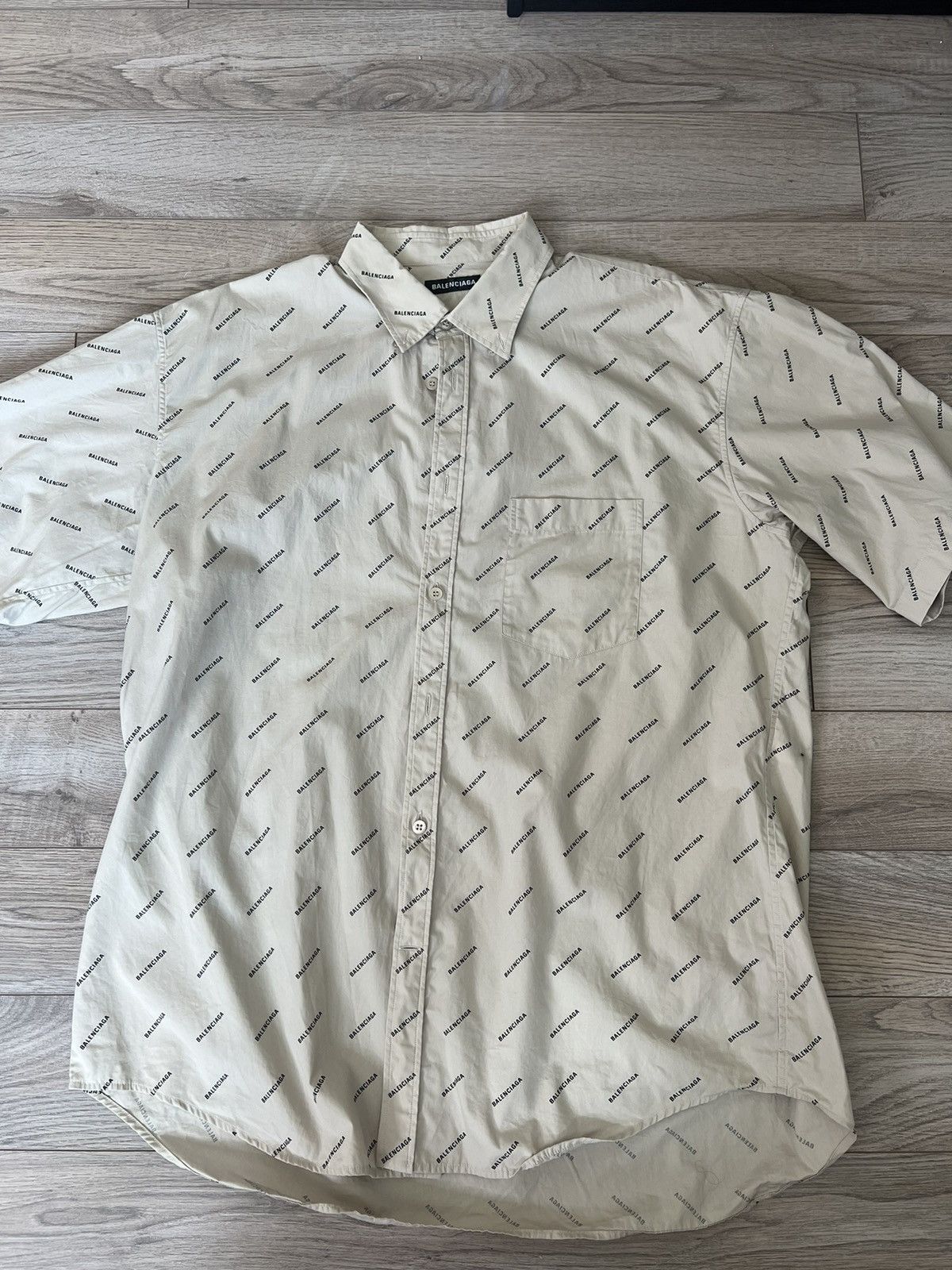 Balenciaga All Over Logo Print Pale Shirt