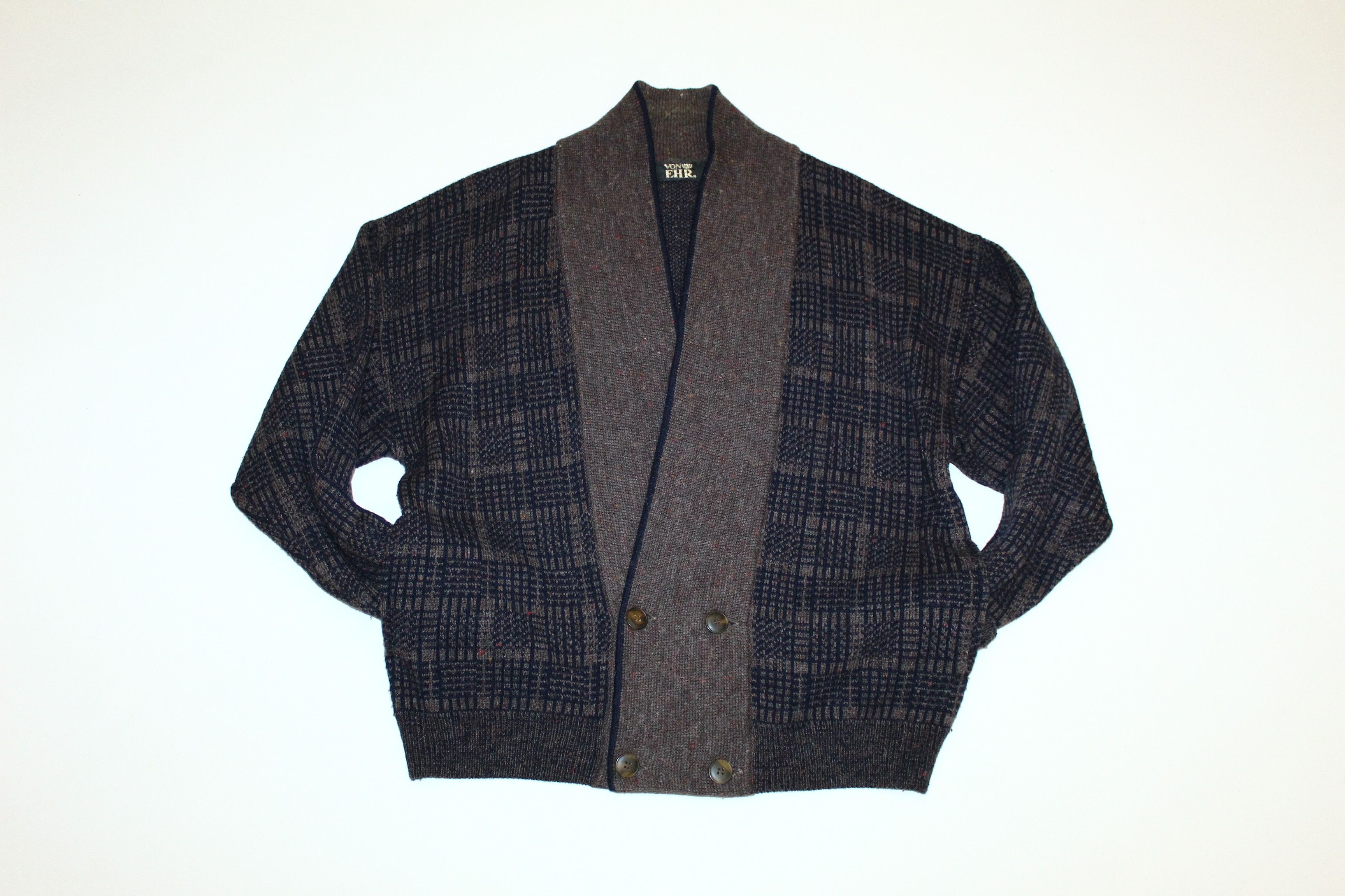 Homespun Knitwear 70s Von Ehr Intarsia Cable Knit Wool Blend Royal Cardigan Size US L / EU 52-54 / 3 - 5 Thumbnail