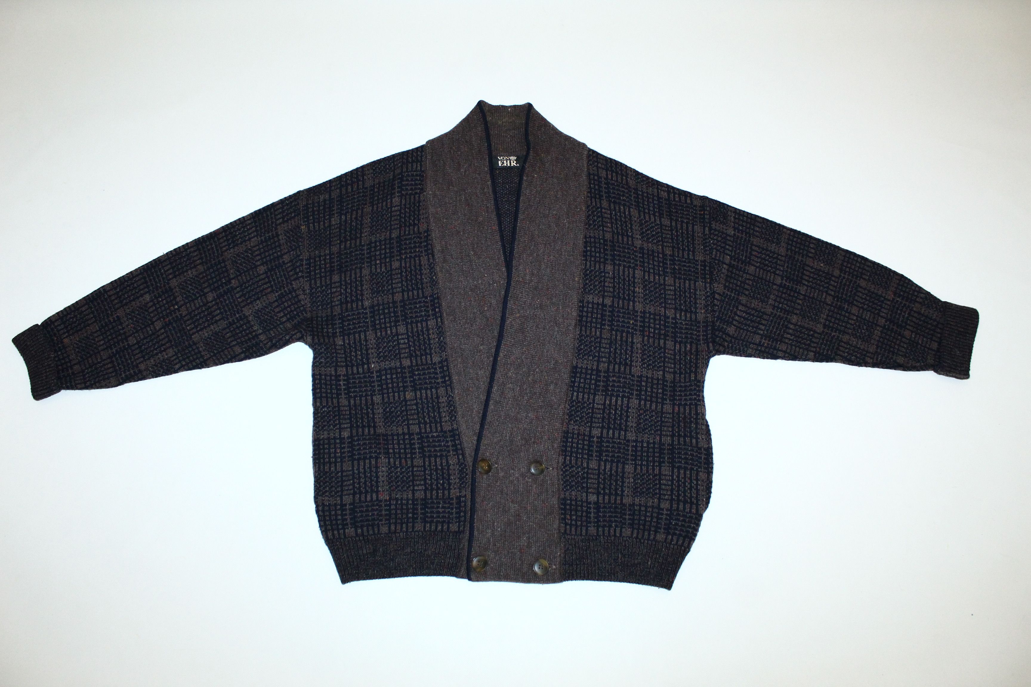 Homespun Knitwear 70s Von Ehr Intarsia Cable Knit Wool Blend Royal Cardigan Size US L / EU 52-54 / 3 - 2 Thumbnail