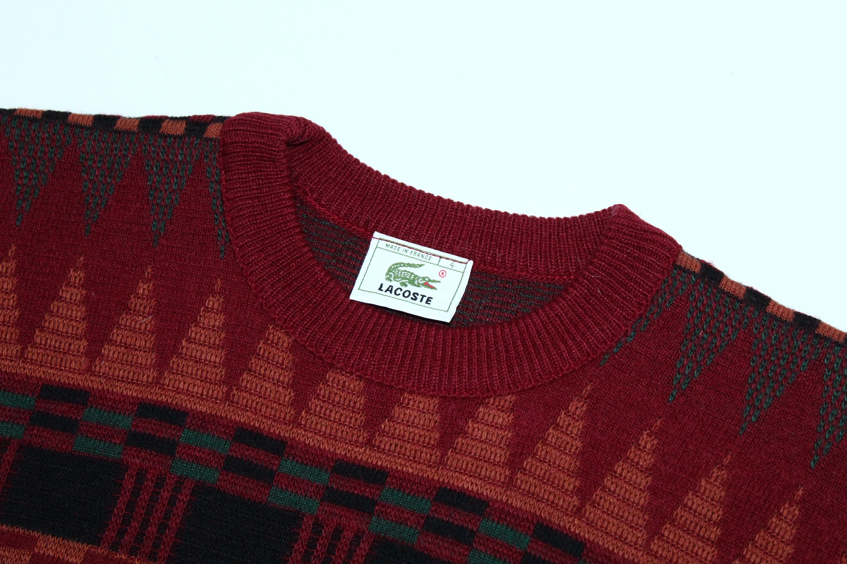 Lacoste 🔥80's Lacoste Tribes Pattern Wool Blend Knit Crew Sweater Size US L / EU 52-54 / 3 - 2 Thumbnail