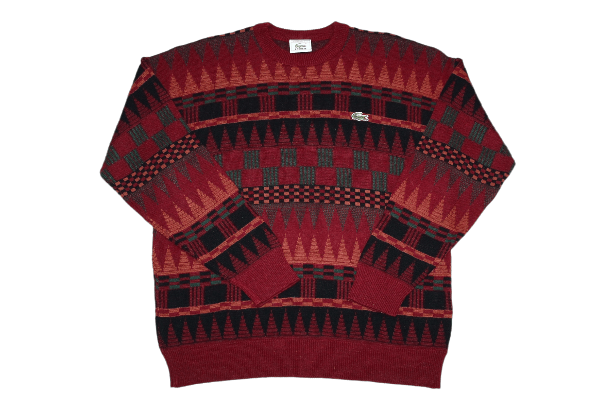 Lacoste 🔥80's Lacoste Tribes Pattern Wool Blend Knit Crew Sweater Size US L / EU 52-54 / 3 - 1 Thumbnail