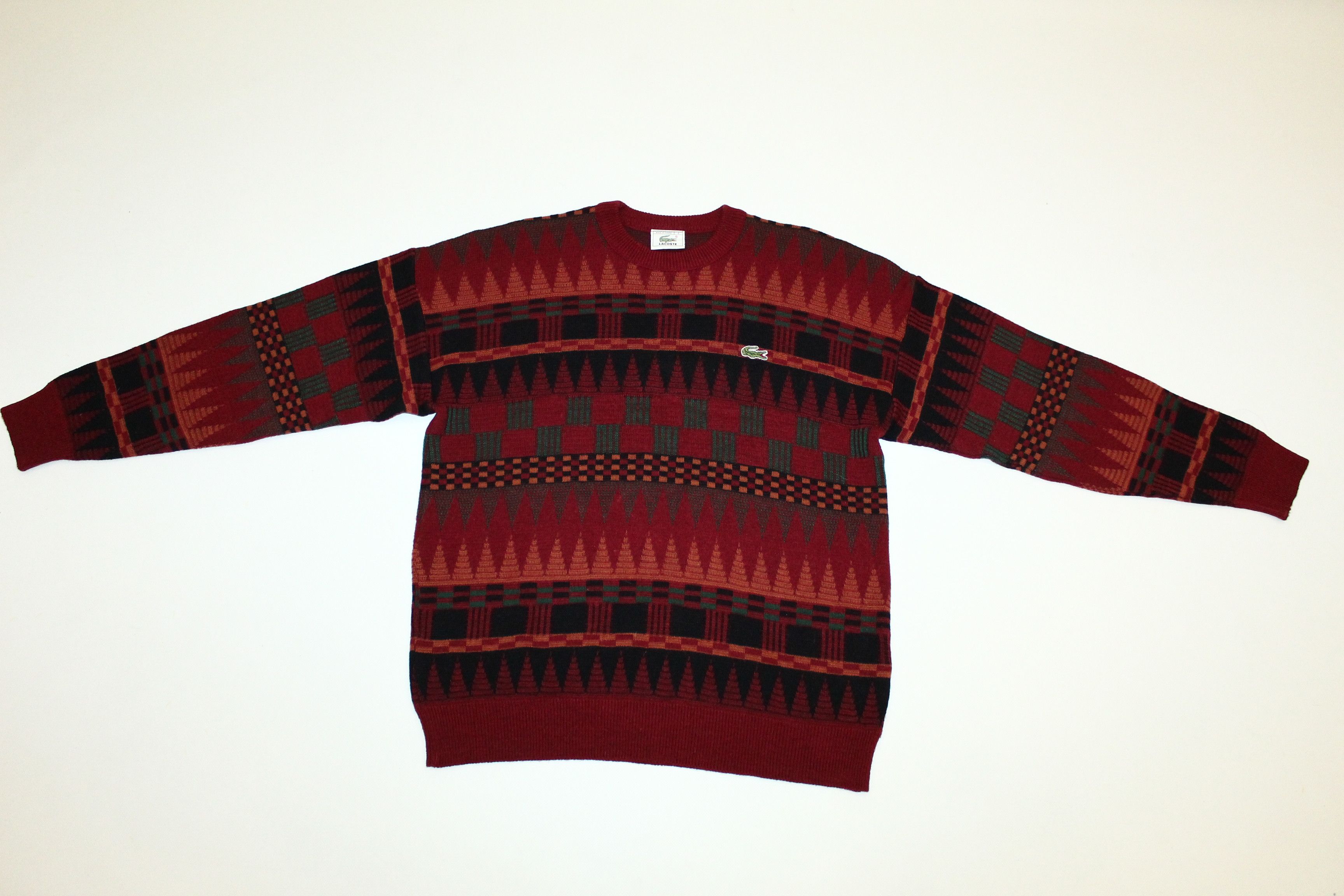 Lacoste 🔥80's Lacoste Tribes Pattern Wool Blend Knit Crew Sweater Size US L / EU 52-54 / 3 - 3 Thumbnail