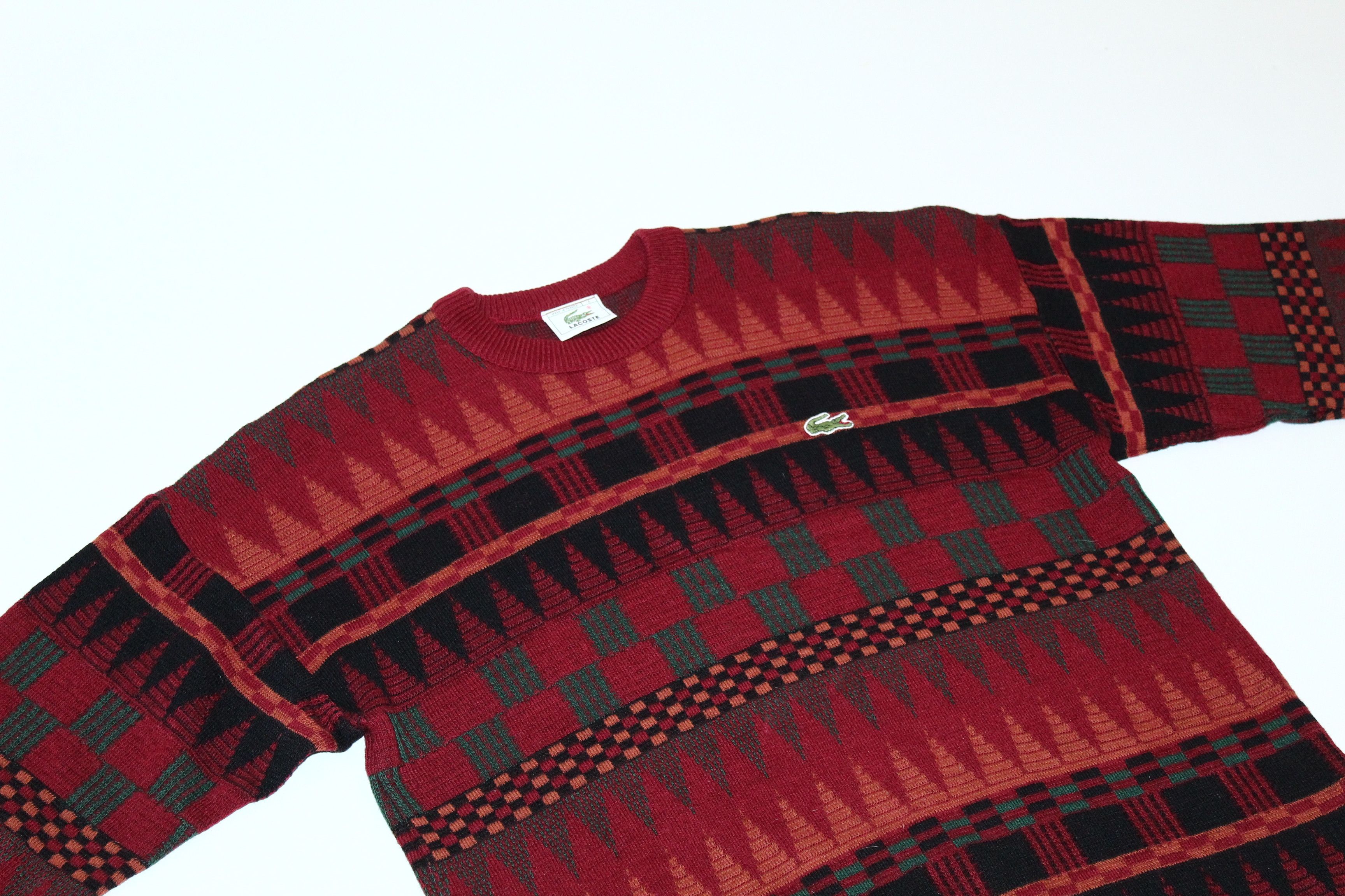 Lacoste 🔥80's Lacoste Tribes Pattern Wool Blend Knit Crew Sweater Size US L / EU 52-54 / 3 - 4 Thumbnail