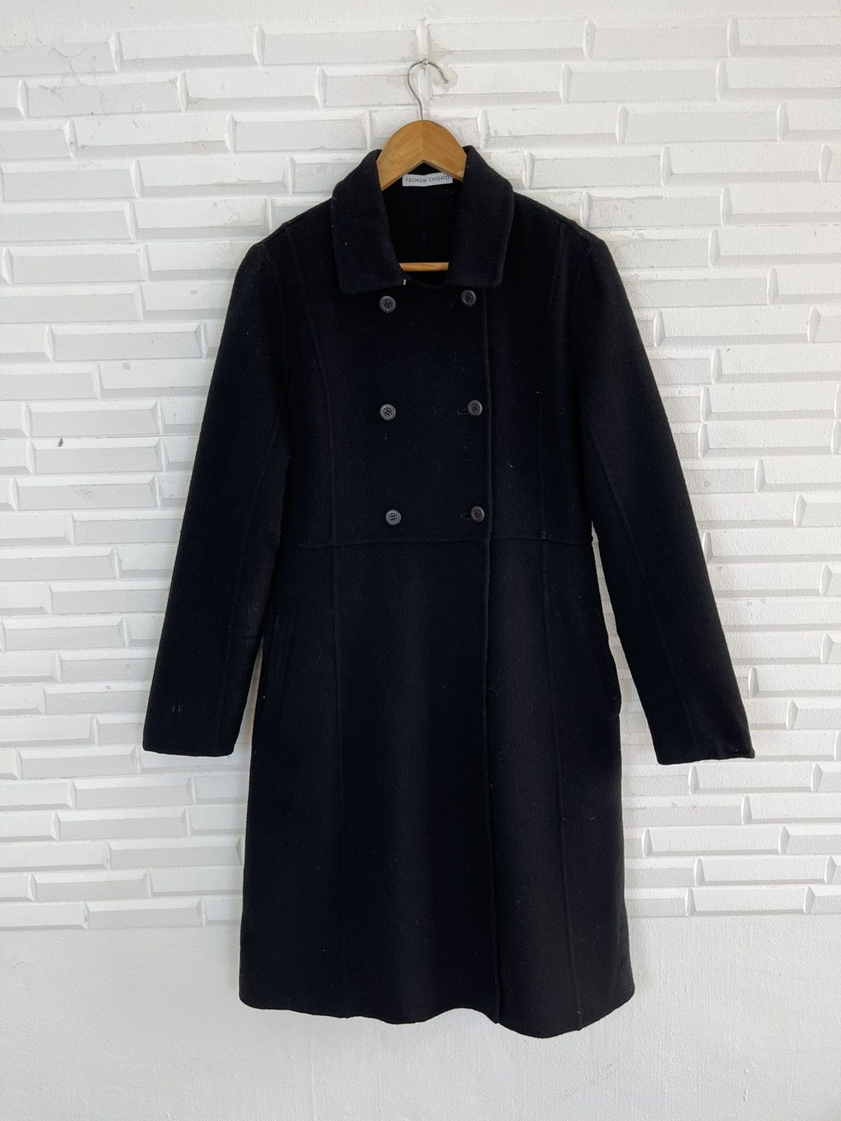 Issey Miyake ♠️Vintage Black Wool Double Breast Long Coat Issey Miyake Size US M / EU 48-50 / 2 - 7 Thumbnail