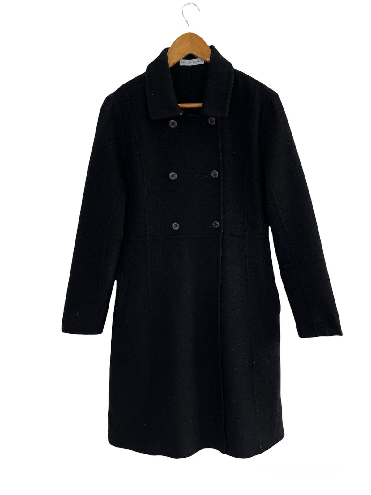 Issey Miyake ♠️Vintage Black Wool Double Breast Long Coat Issey Miyake Size US M / EU 48-50 / 2 - 2 Thumbnail
