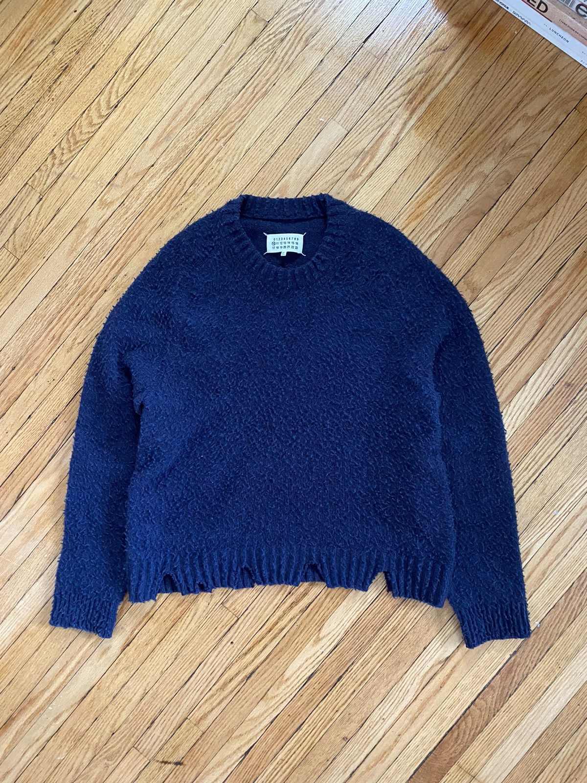 Maison Martin Margiela Cut Out Hem Knit Sweater (Navy)